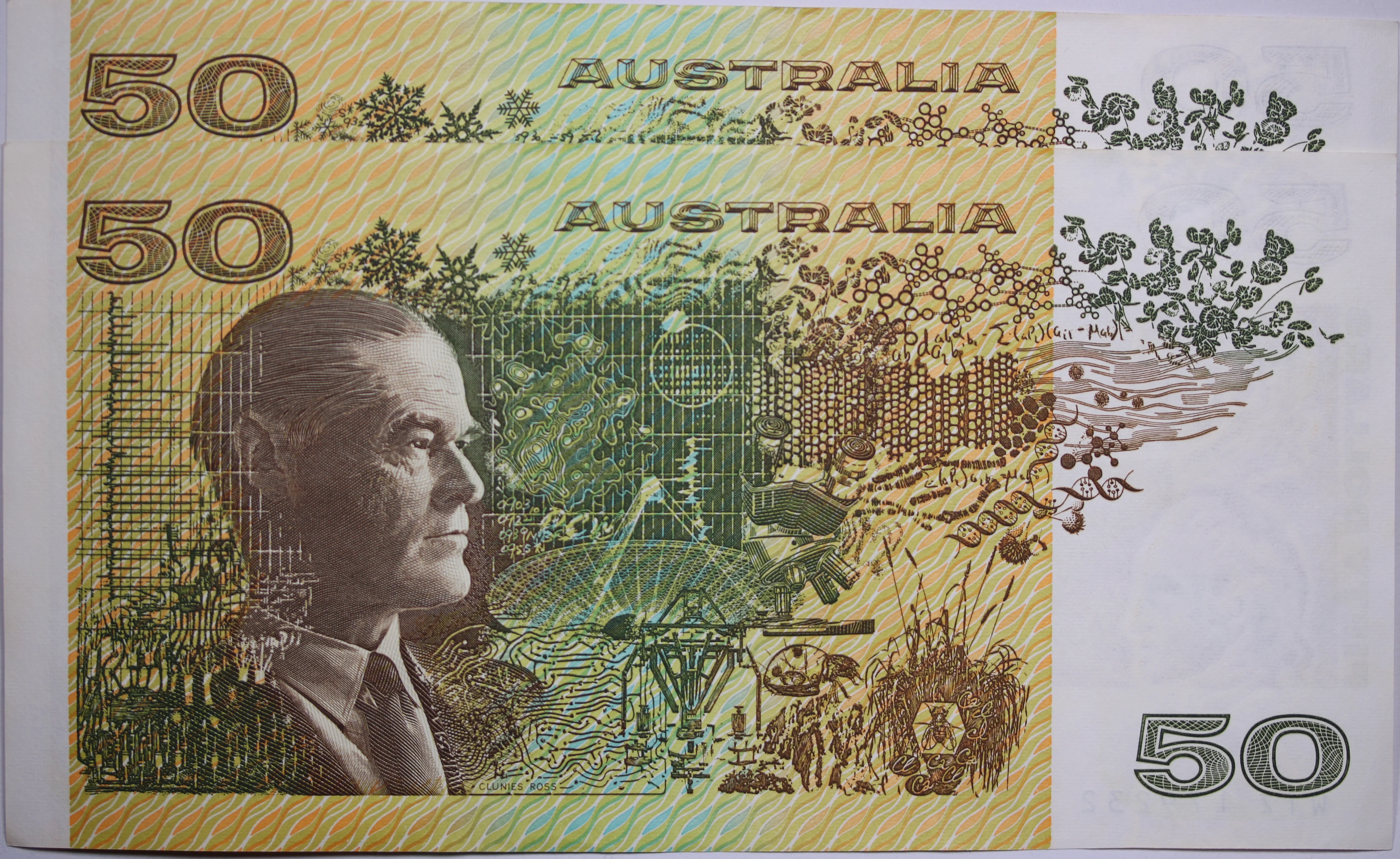1993 $50 Fraser/Evans Banknotes Consecutive Pair aUNC - Image 2