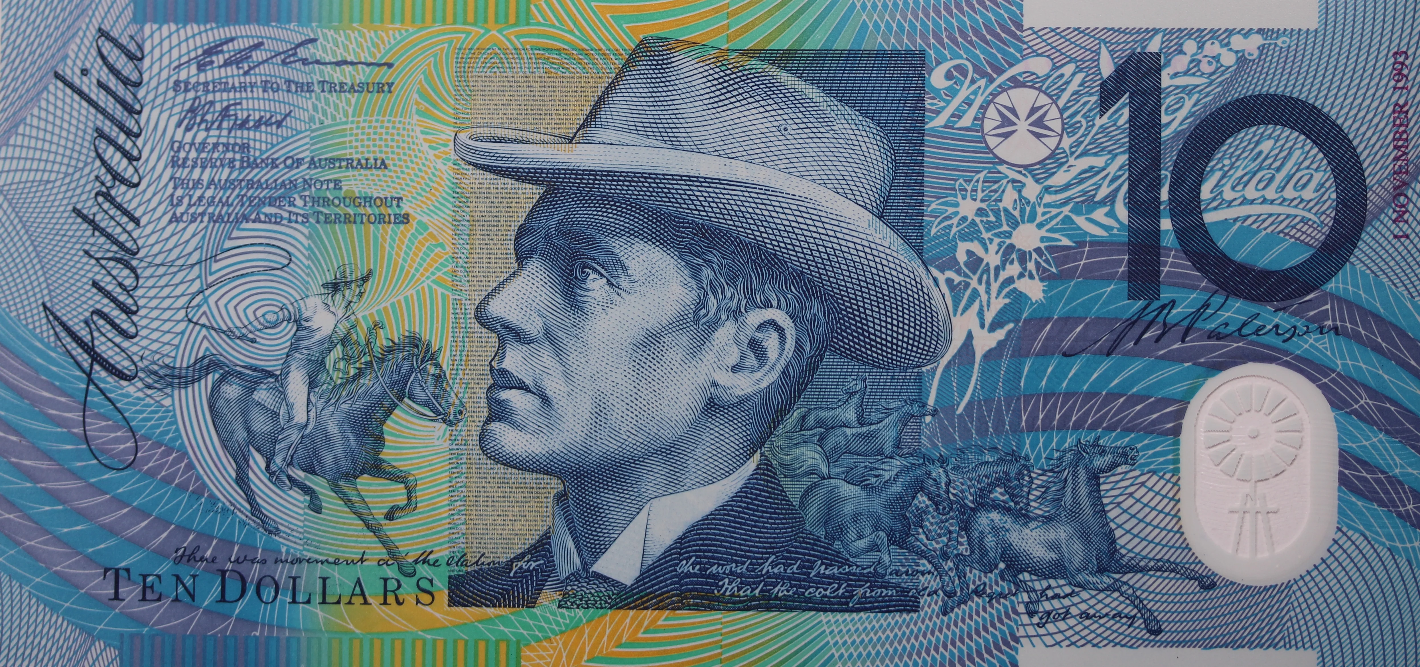 1993 $10 Blue Dobell Fraser/Evans Red Serial Numbers UNC - Image 2