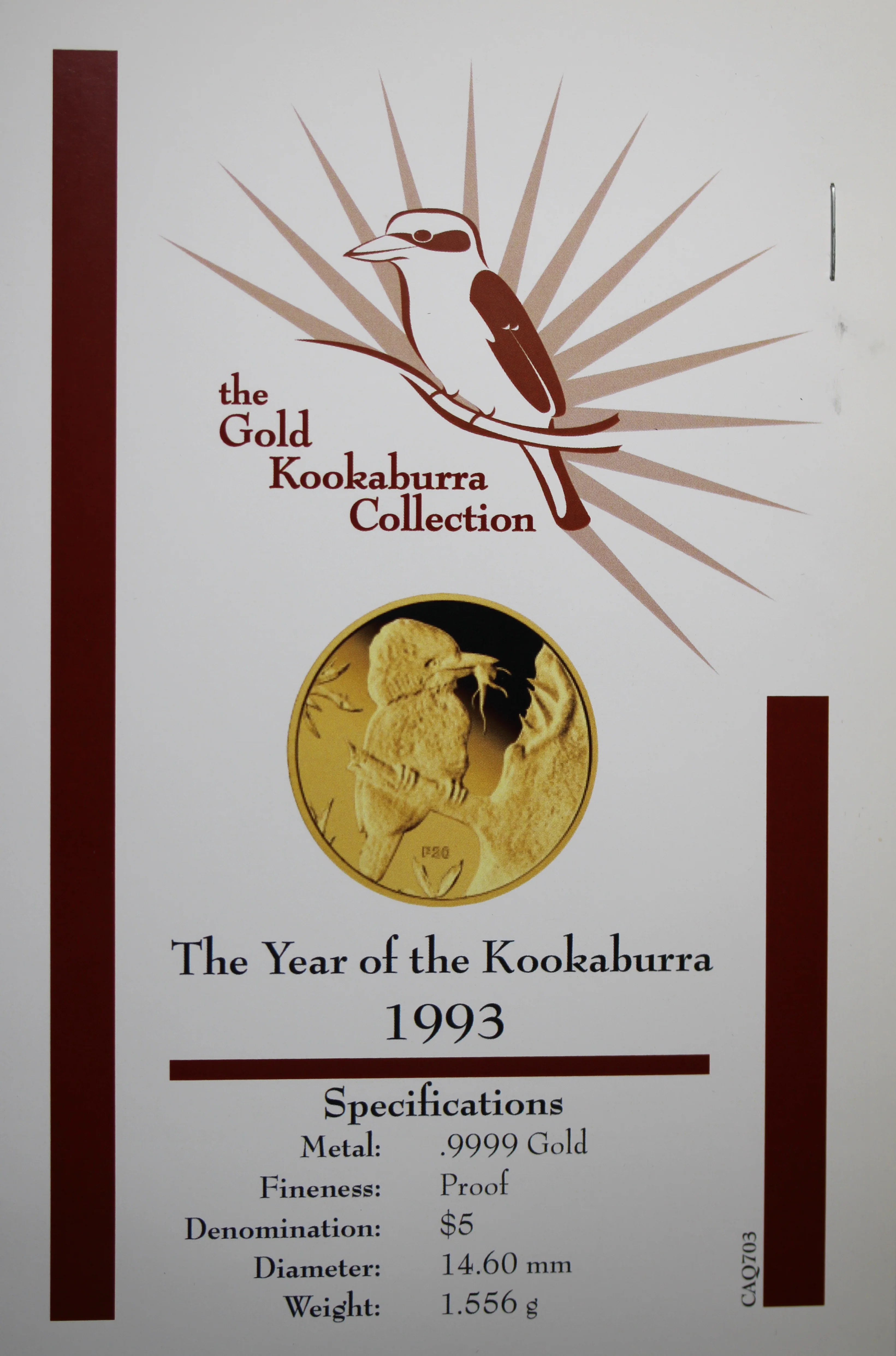 1993 Australia 1/20oz Gold Kookaburra Coin - Image 2