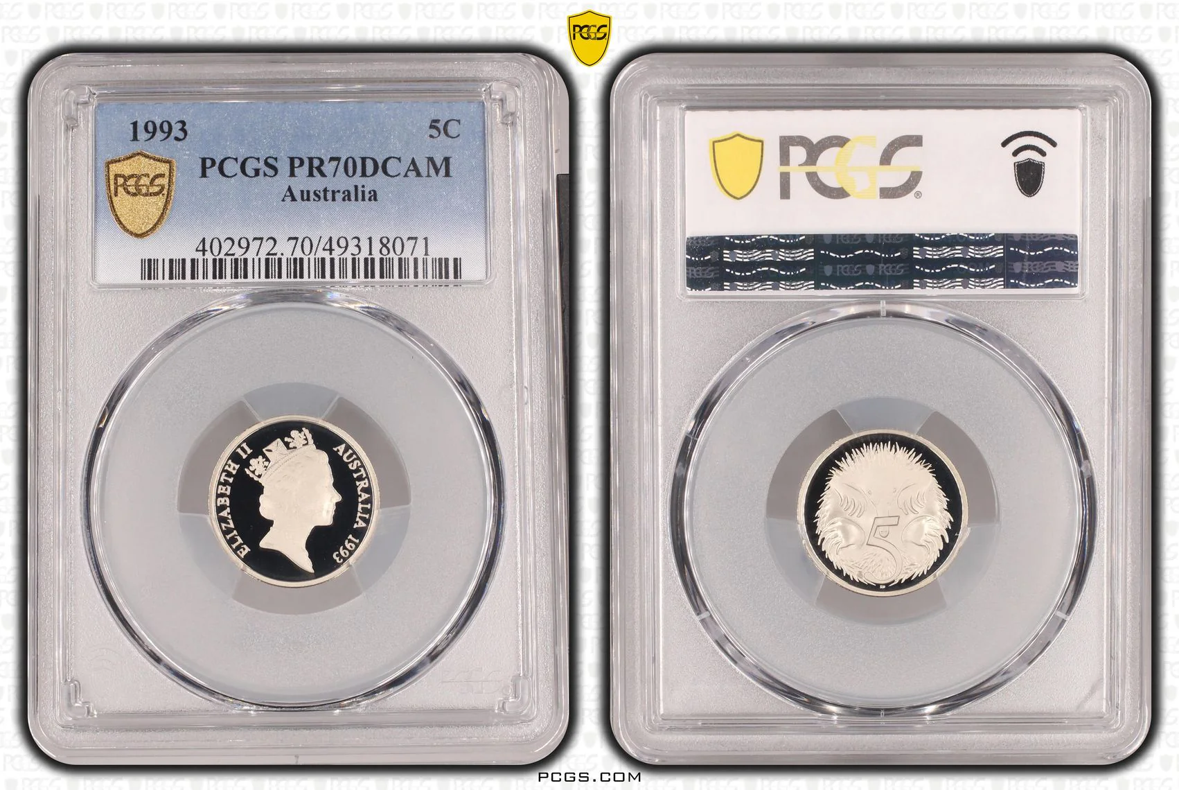 1993 Australian 5 Cent Proof Coin PR70DCAM (Top Pop)