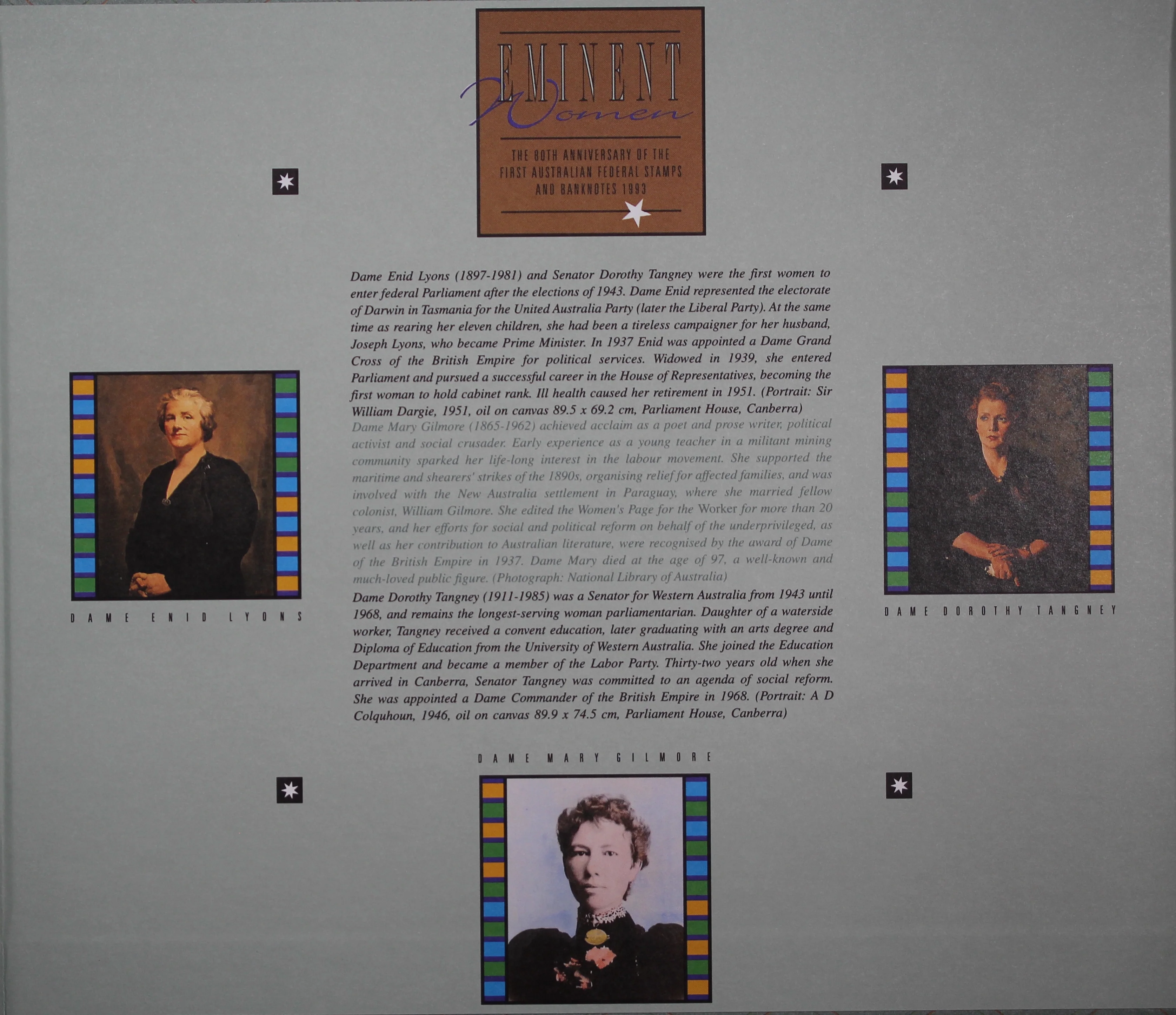 1993 Eminent Women $10 Banknote and Stamp Sheet Presentation Folder - Image 3