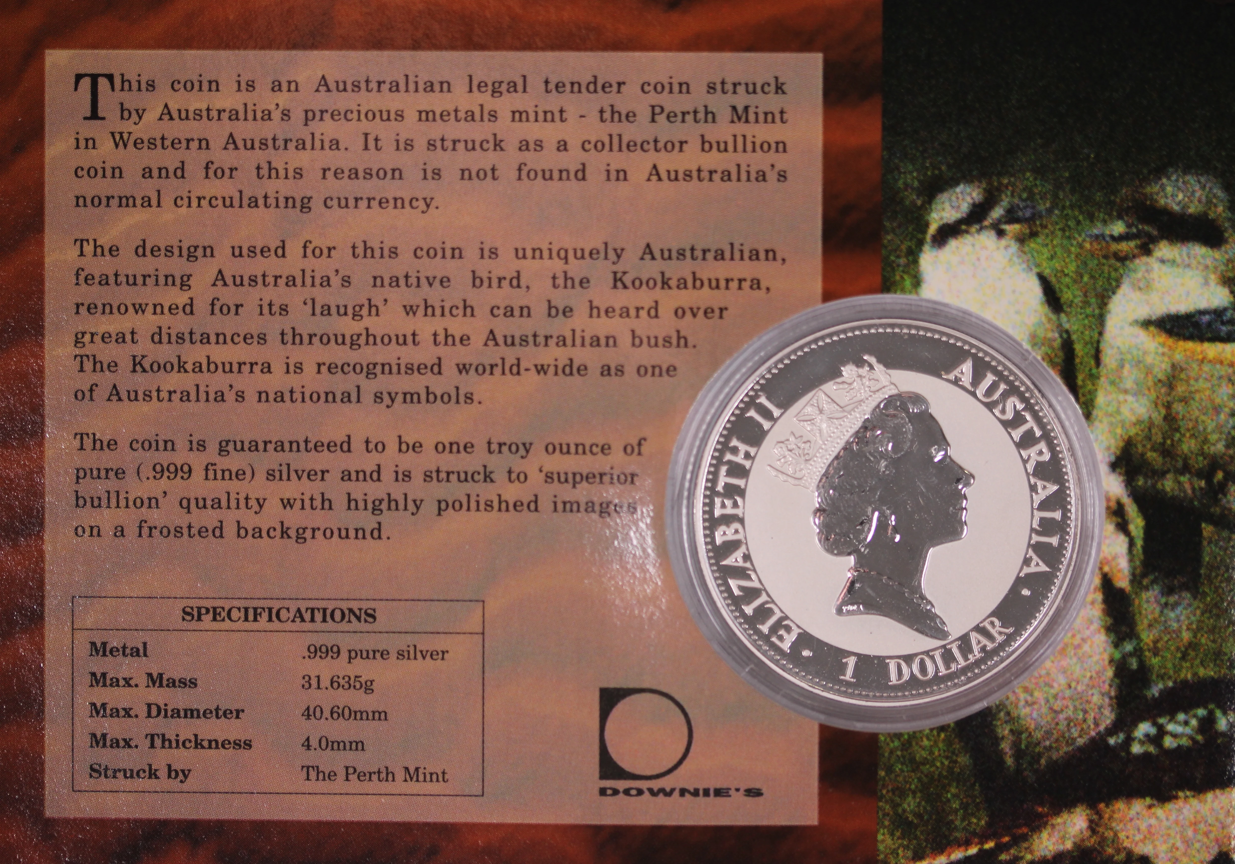 1993 Kookaburra 1oz Silver Coin in Card - Image 2