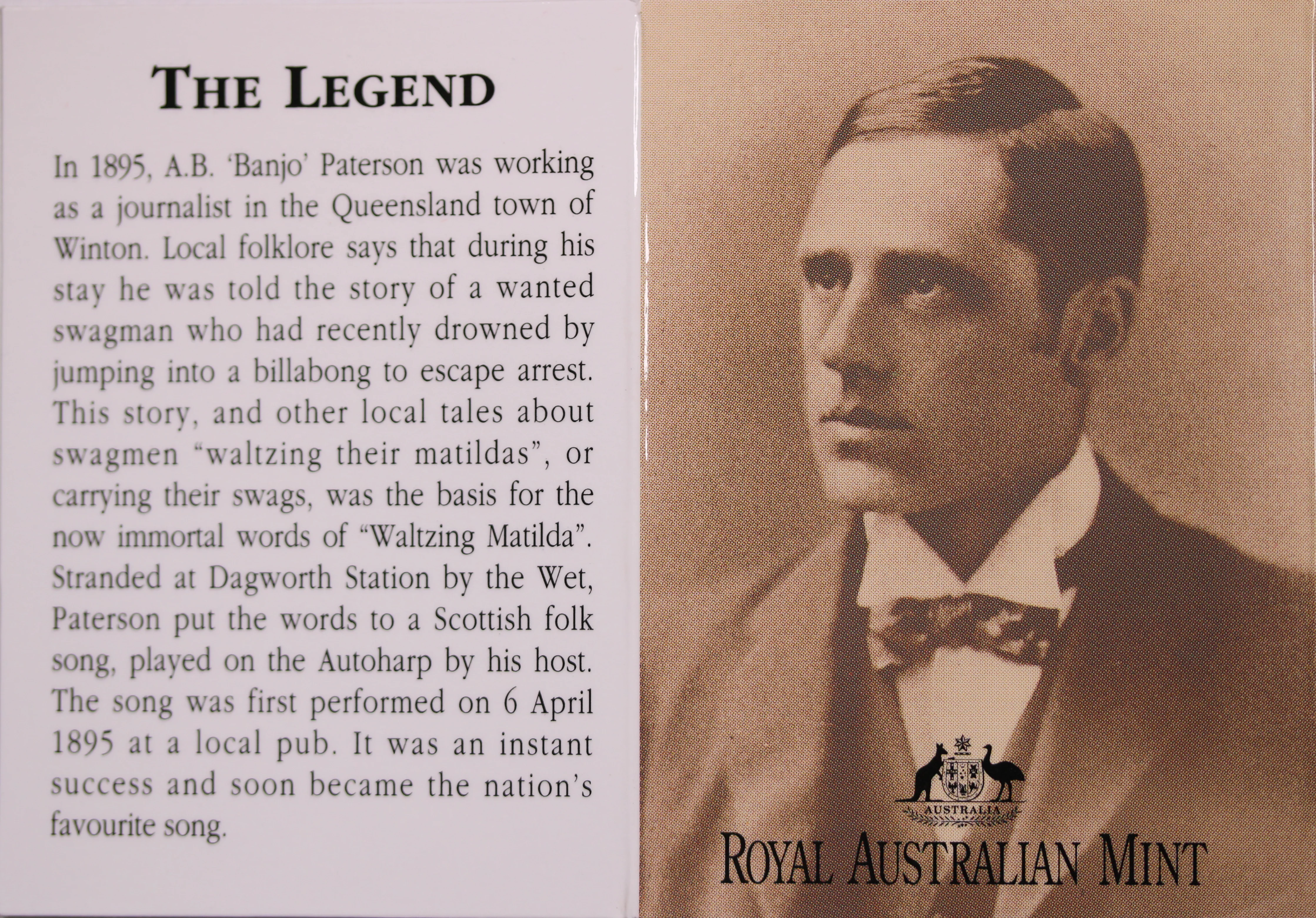 1995 $1 Coin UNC A.B. 'Banjo' Paterson Waltzing Matilda - 'C' Mintmark - Image 2