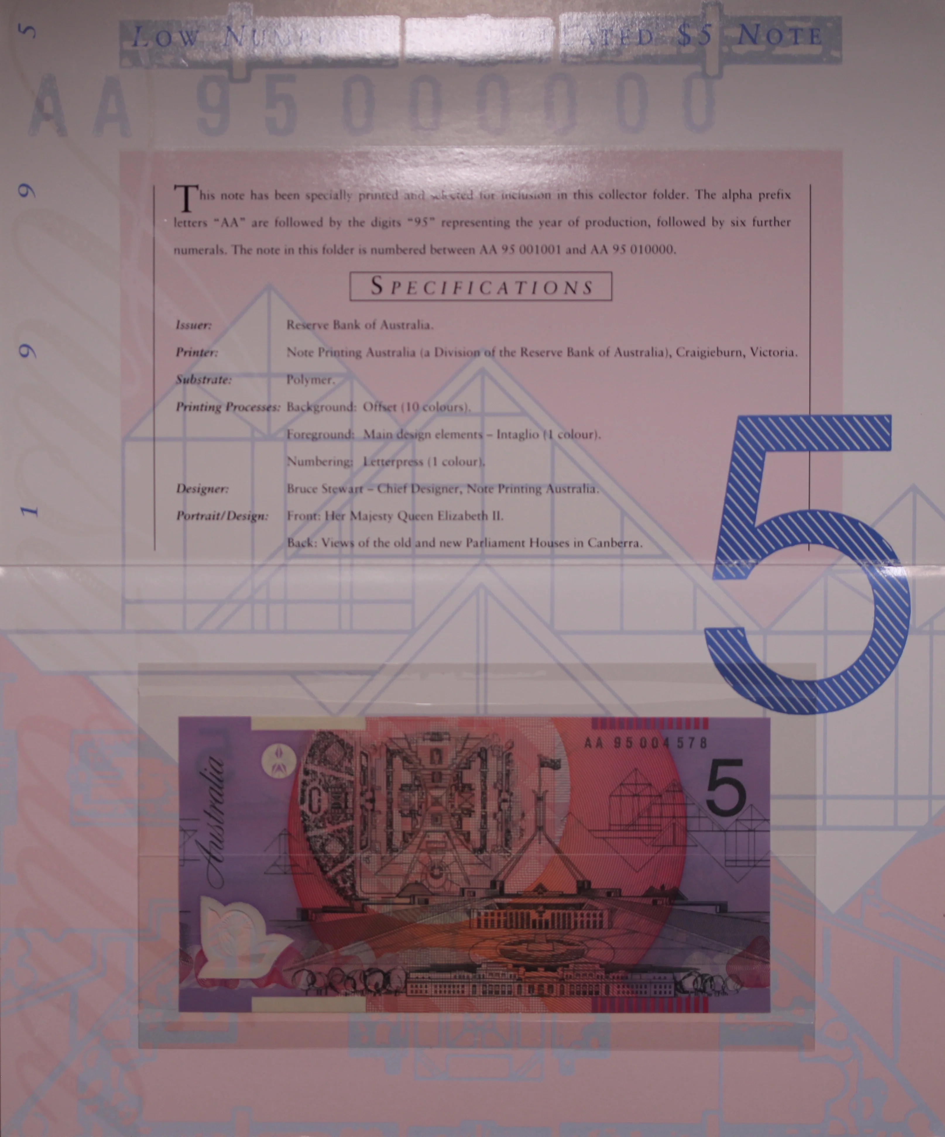 1995 $5 Fraser/Evans NPA Folder Low Numbered - Image 2