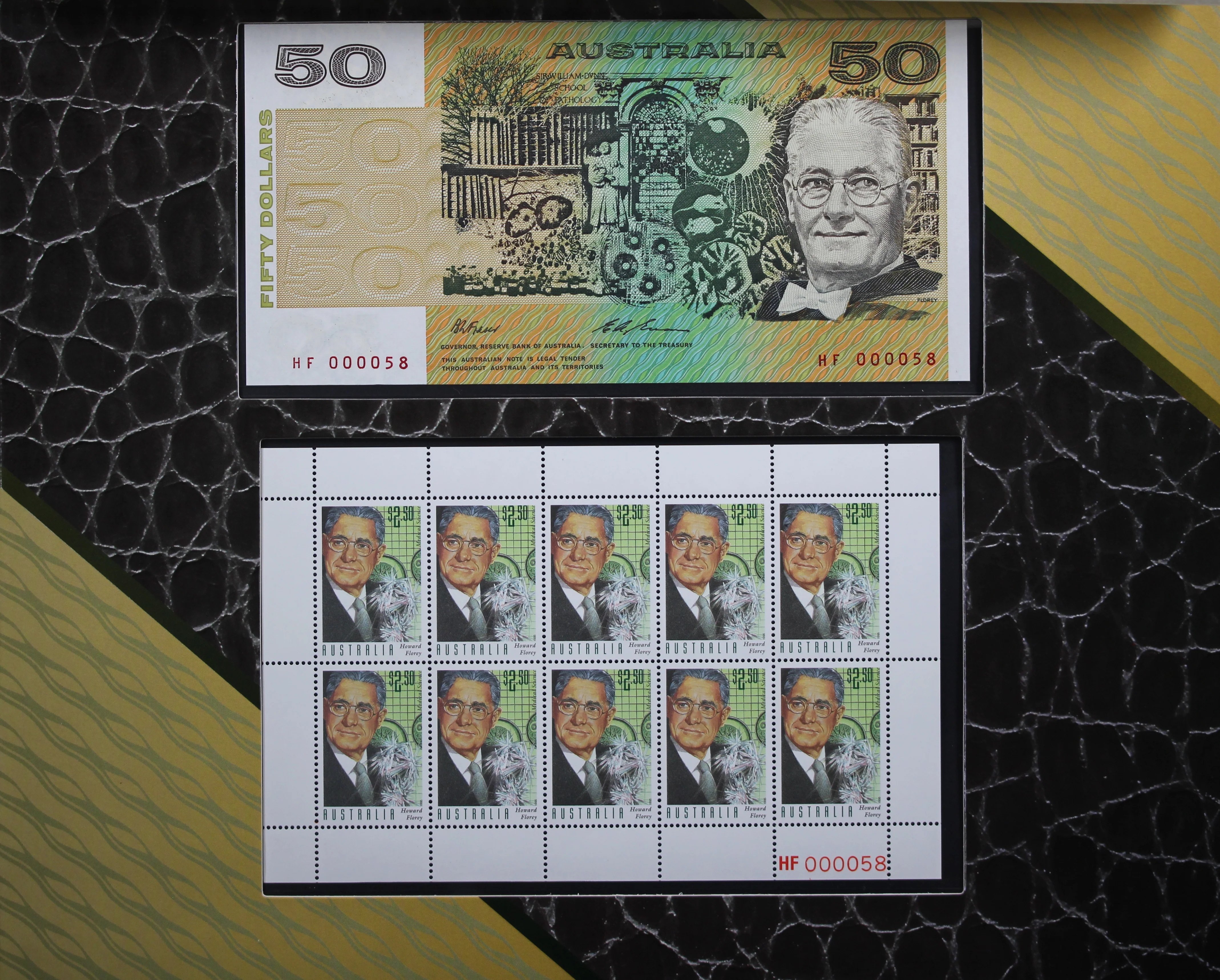 1995 $50 Portfolio Note & Stamp Set Deluxe Howard Florey NPA Folder