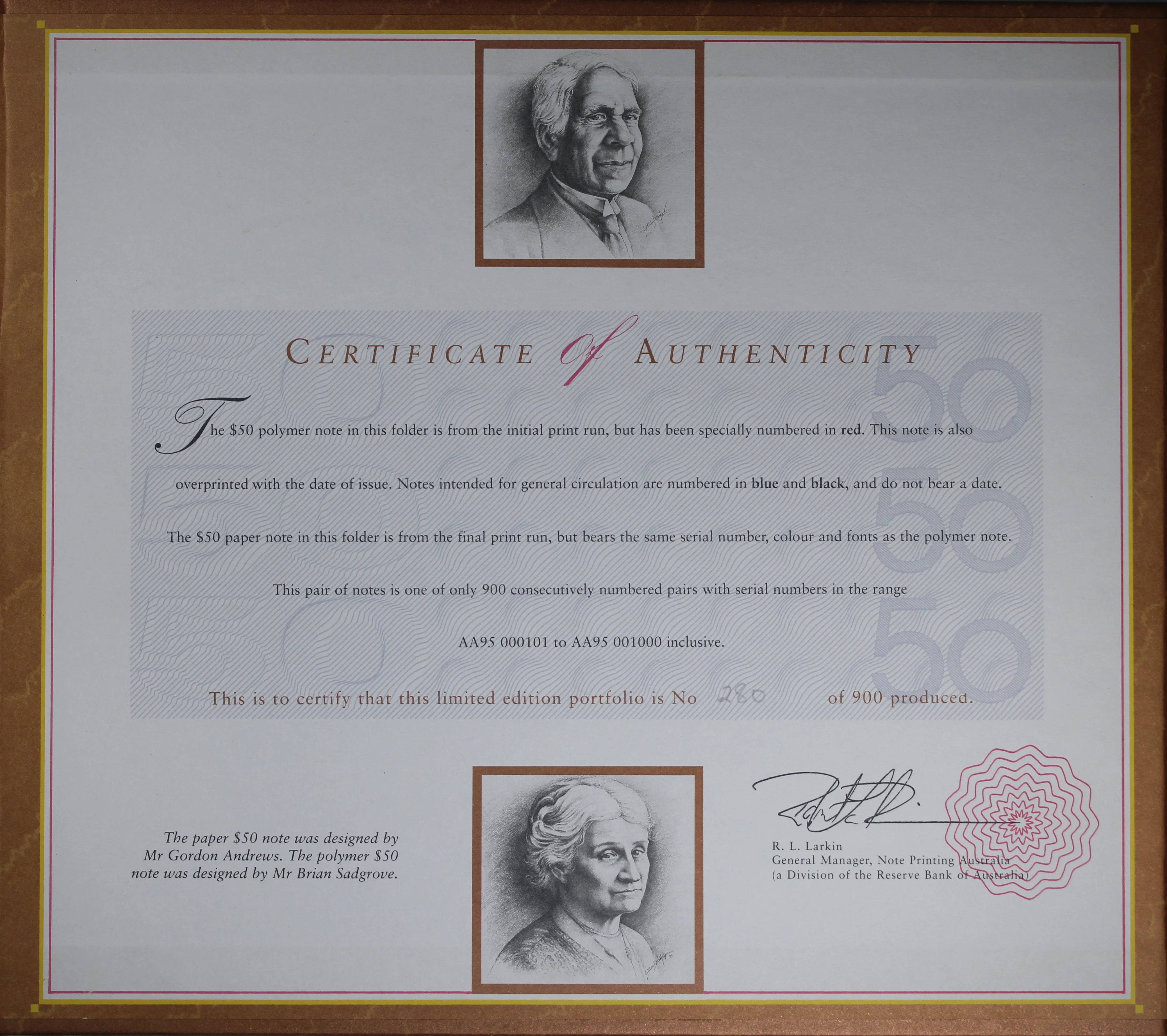 1995 $50 Portfolio first & Last Issues with Red Serials NPA Folder - Image 3