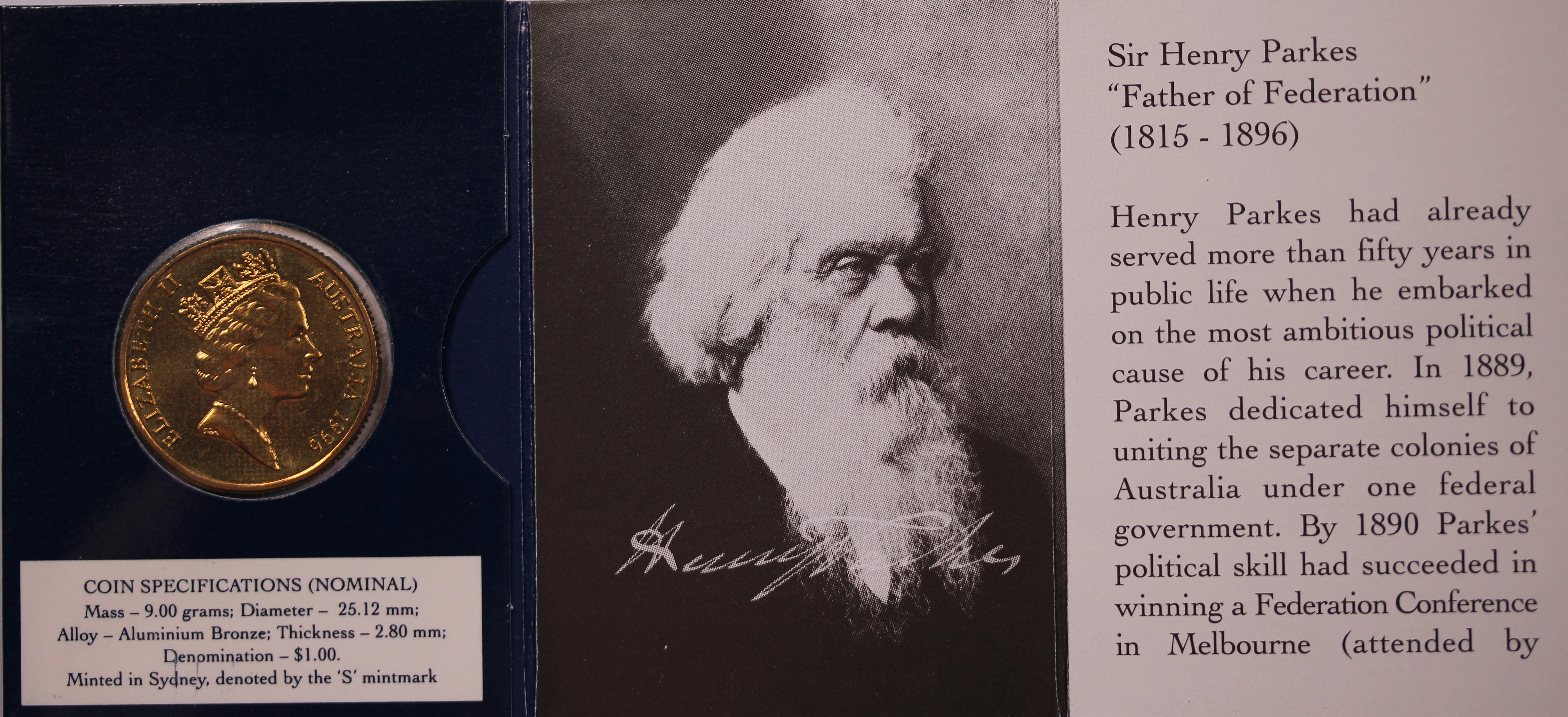 1996 $1 Sir Henry Parkes "Father of Federation" UNC - 'S' Mintmark - Image 2