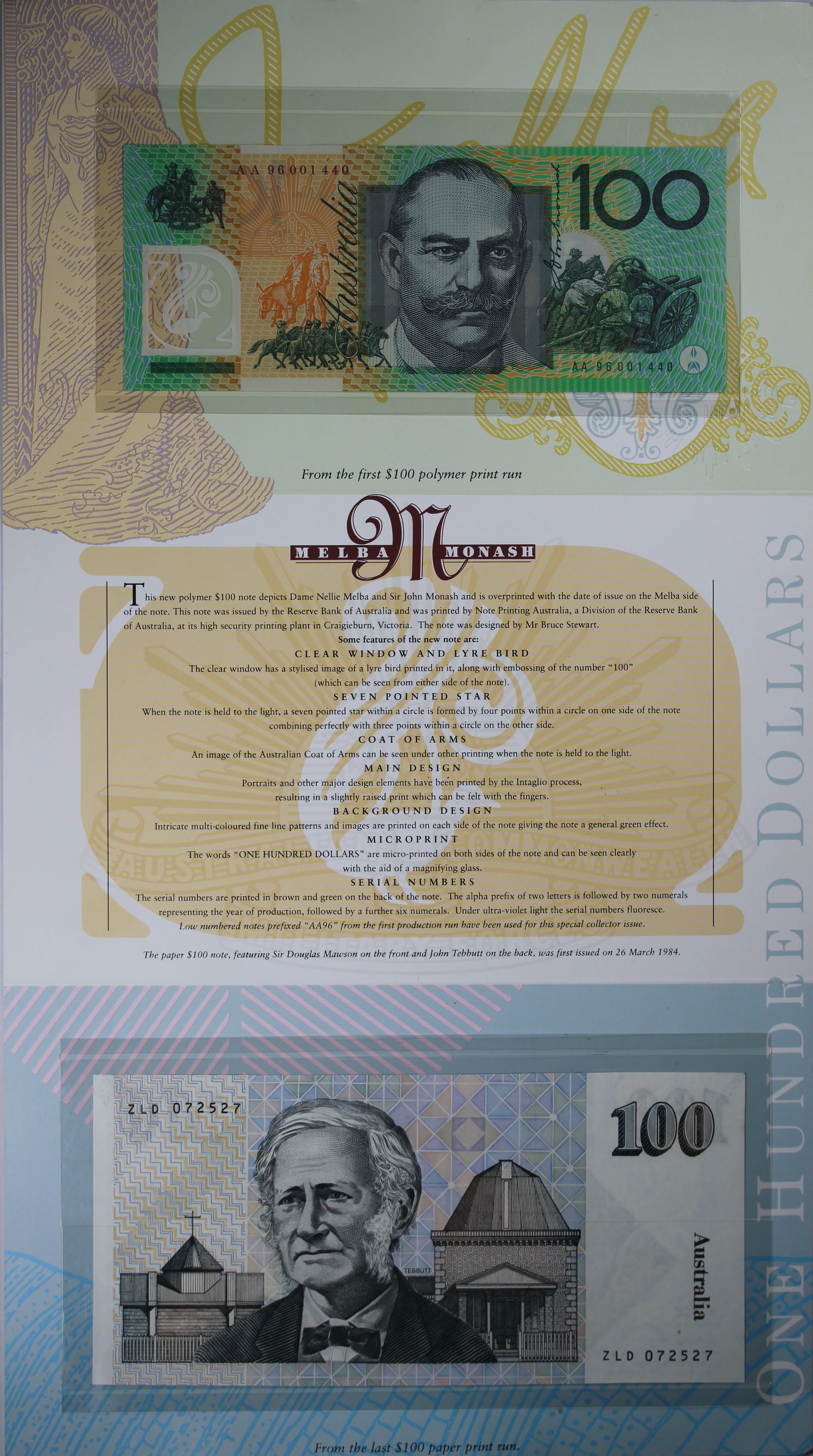 1996 $100 First Day of Issue NPA Folder Embossed - Image 2