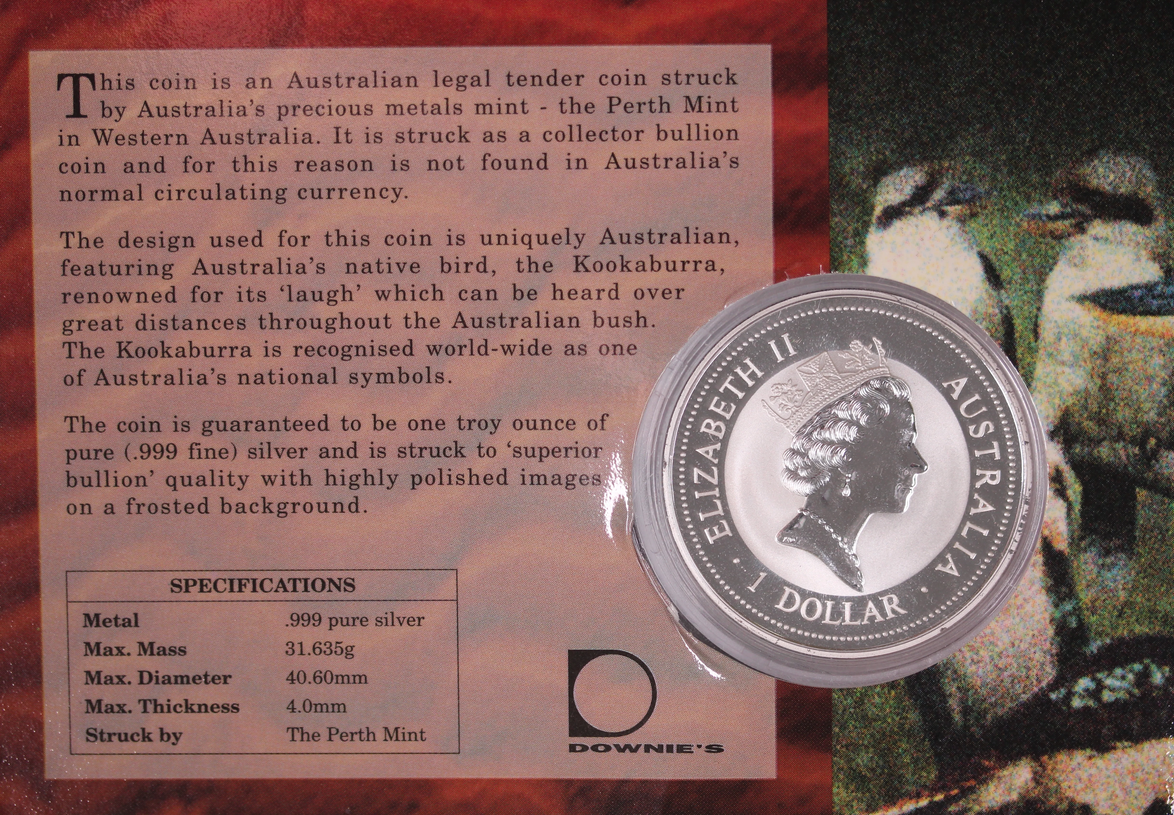1996 Kookaburra 1oz Silver Coin in Card - Image 2