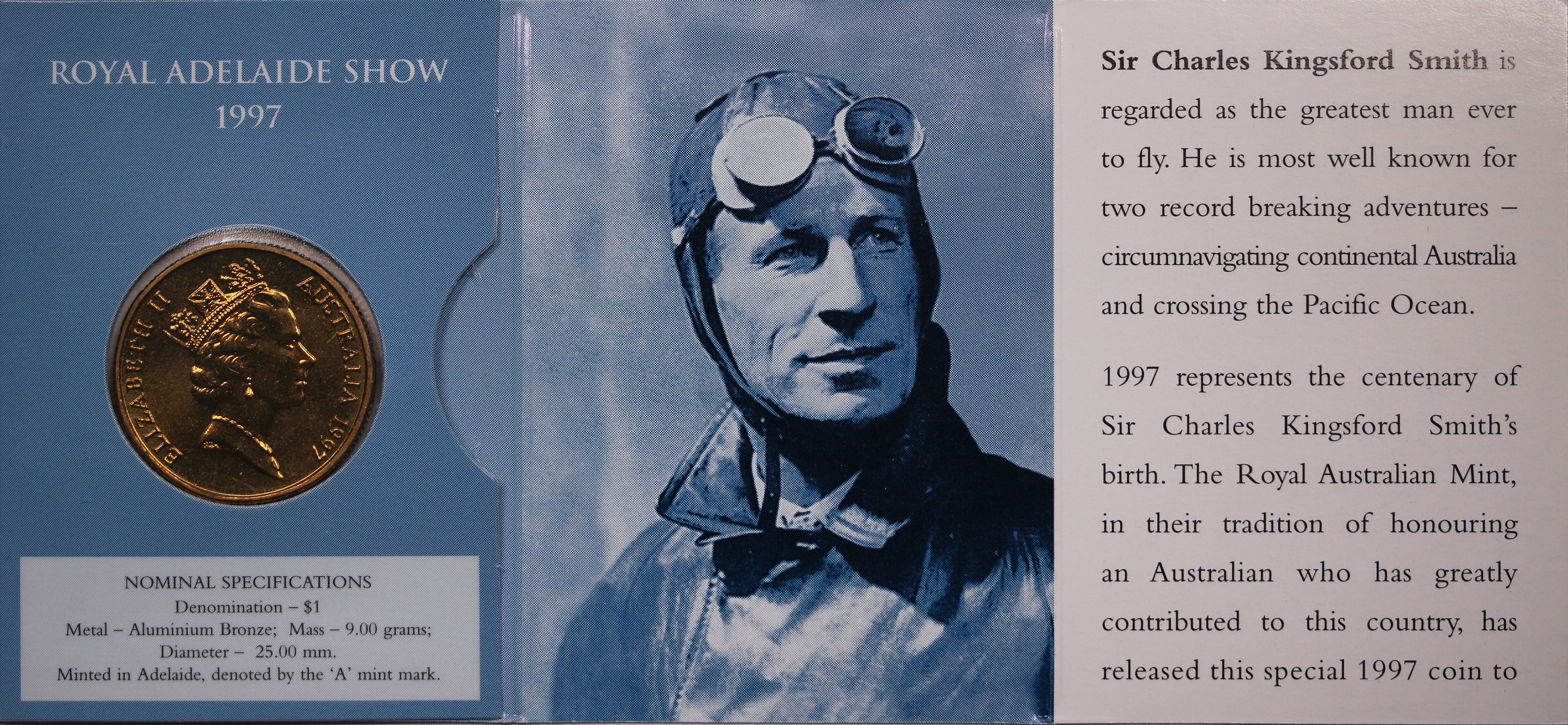 1997 $1 Royal Adelaide Show Sir Charles Kingsford Smith - 'A' Minmark - Image 2
