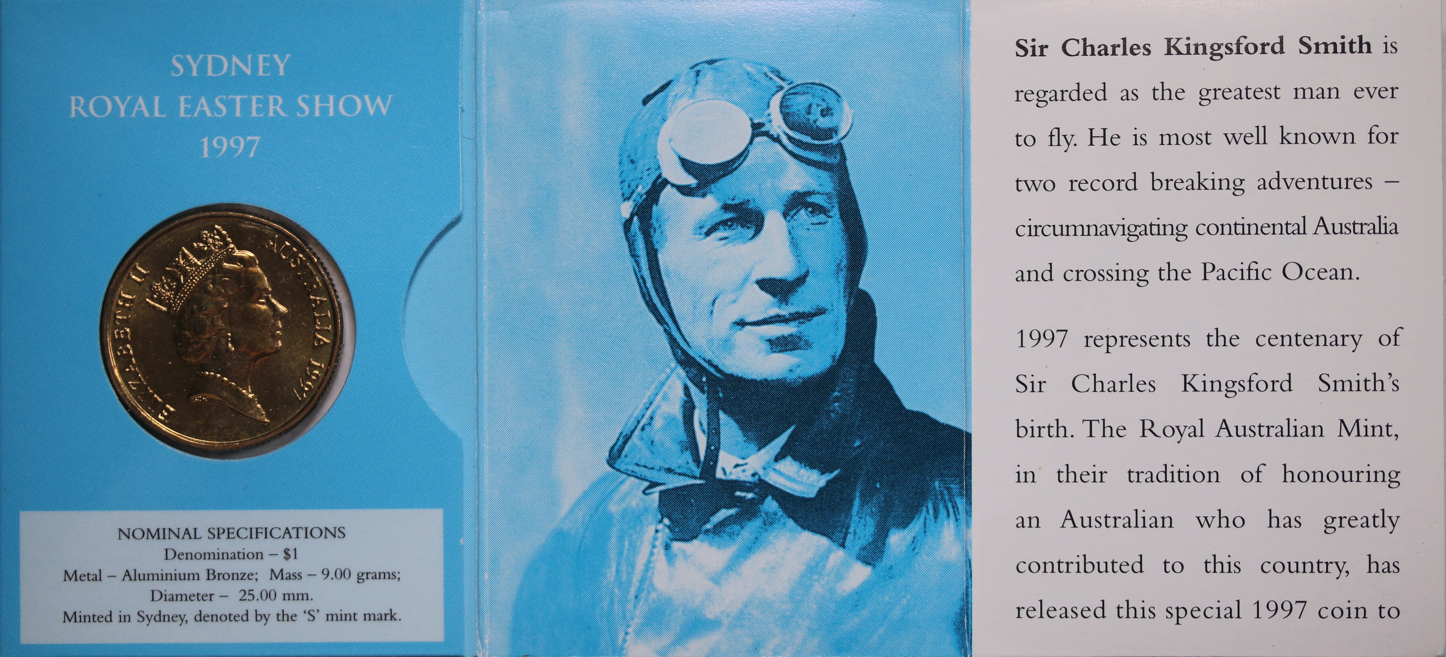 1997 $1 Royal Melbourne Show Sir Charles Kingsford Smith - 'S' Minmark - Image 2