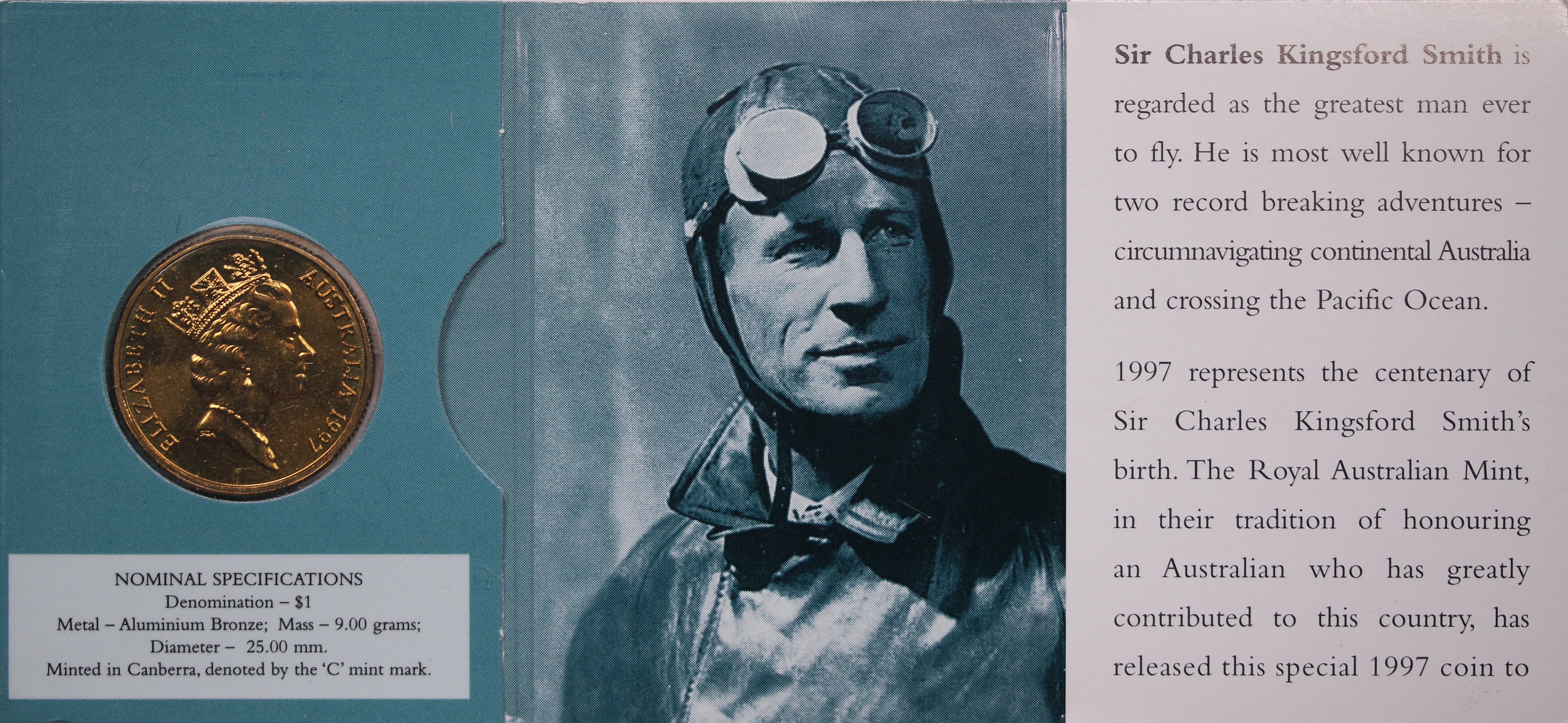 1997 $1 Sir Charles Kingsford Smith World's Greatest Pioneering Aviator - 'C' Minmark - Image 2