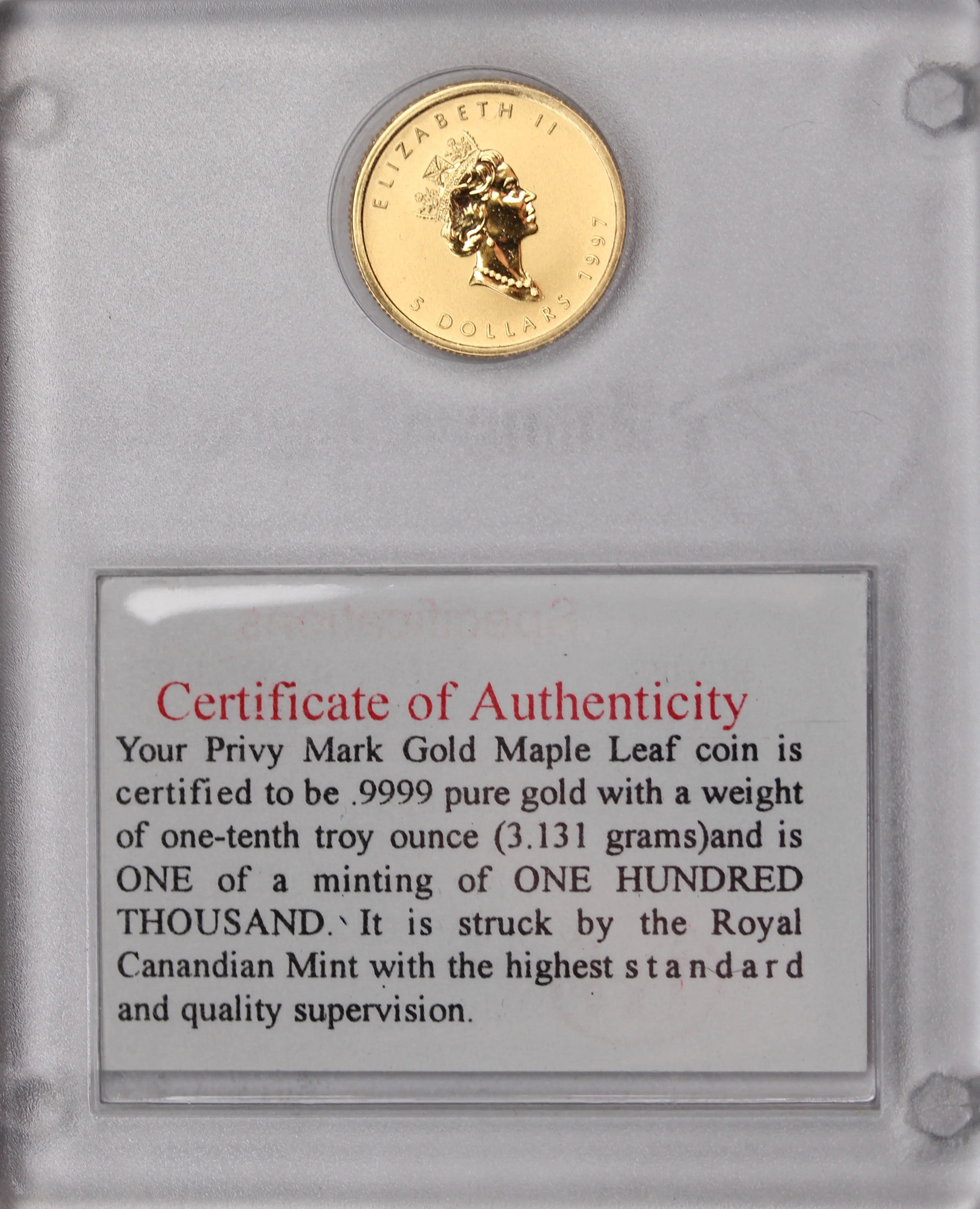 1997 Canada Family (1st Edition) Privy Mark 1/10oz Gold Maple Leaf Coin - Image 3