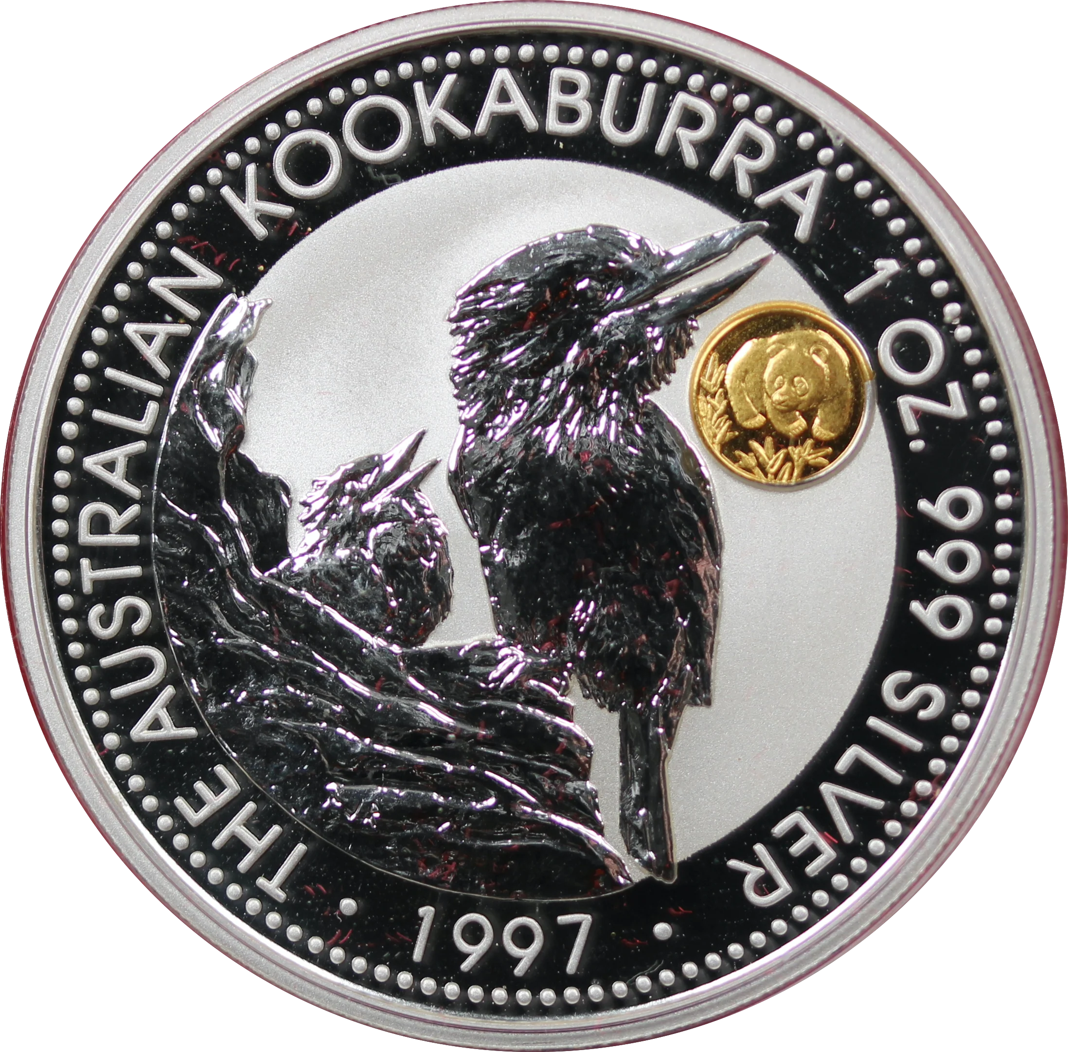 1997 Kookaburra With Gold Panda Privy 1oz Silver Coin