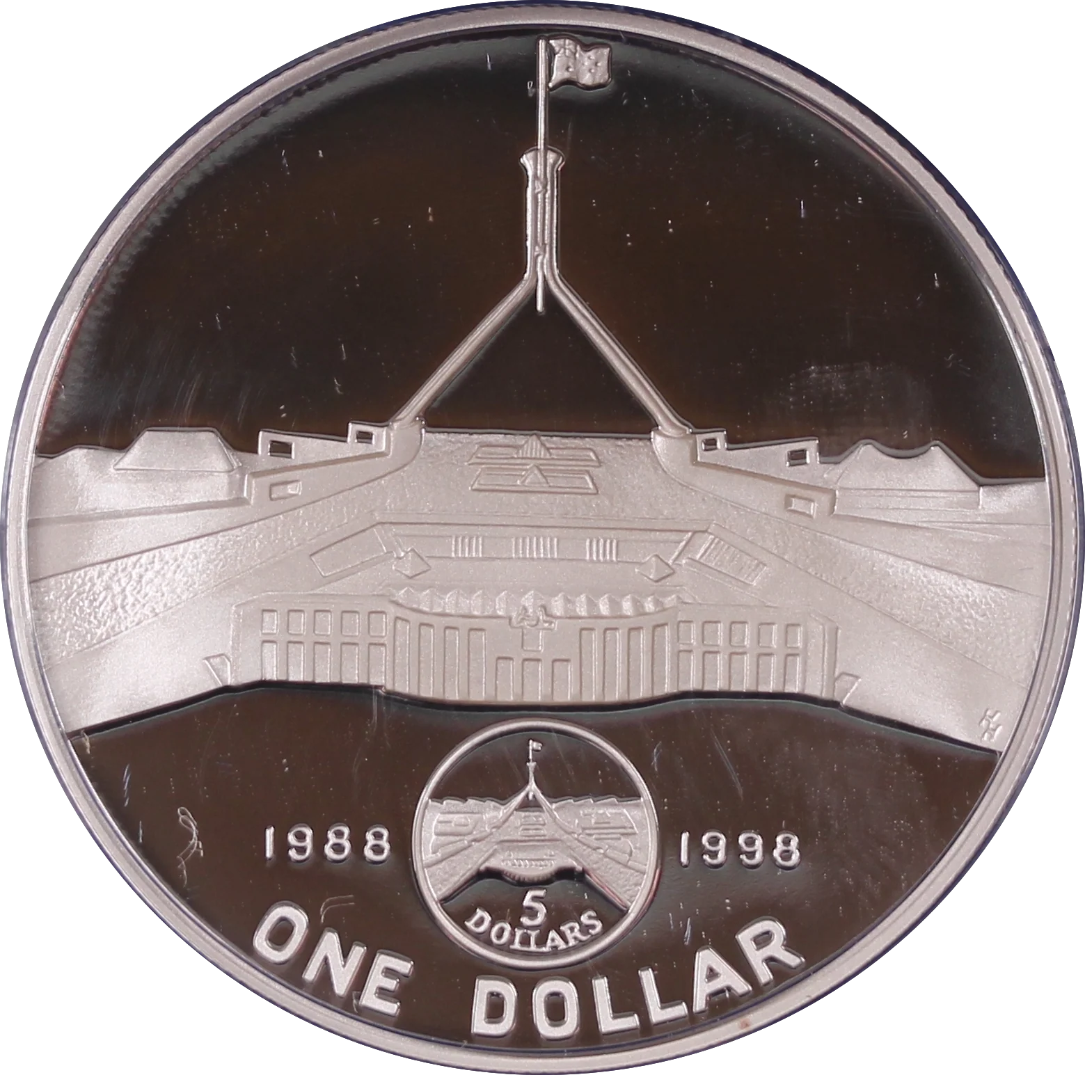 1998 $1 New Parliament House 1oz Silver Proof Coin in Capsule (no box)
