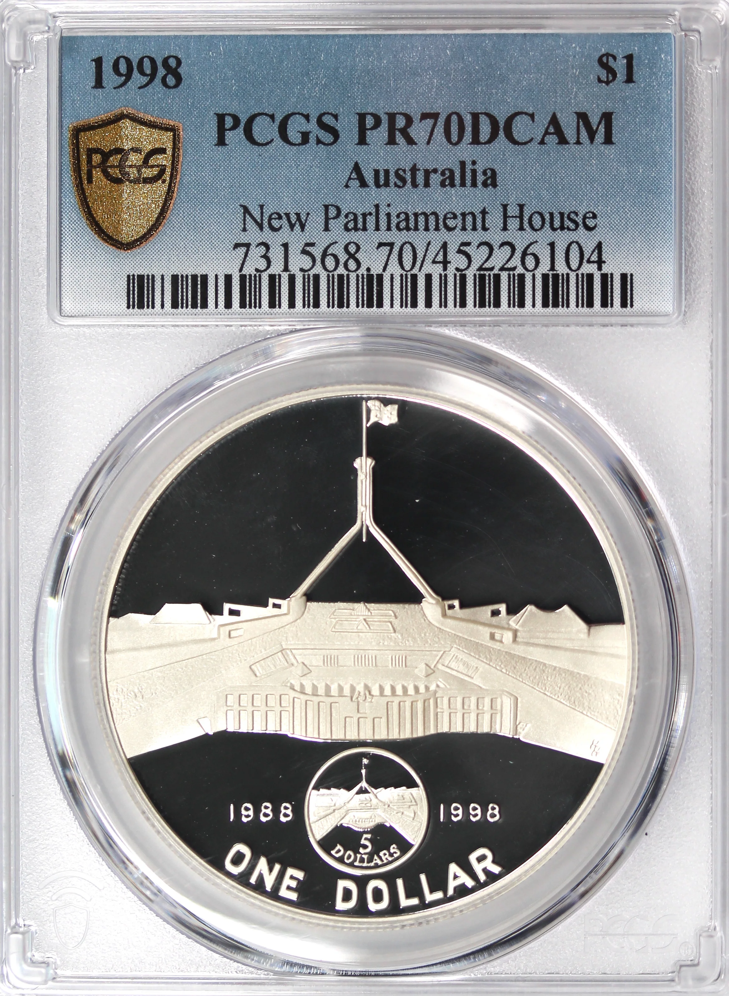1998 $1 Silver New Parliament House Coin PR70DCAM - Image 2