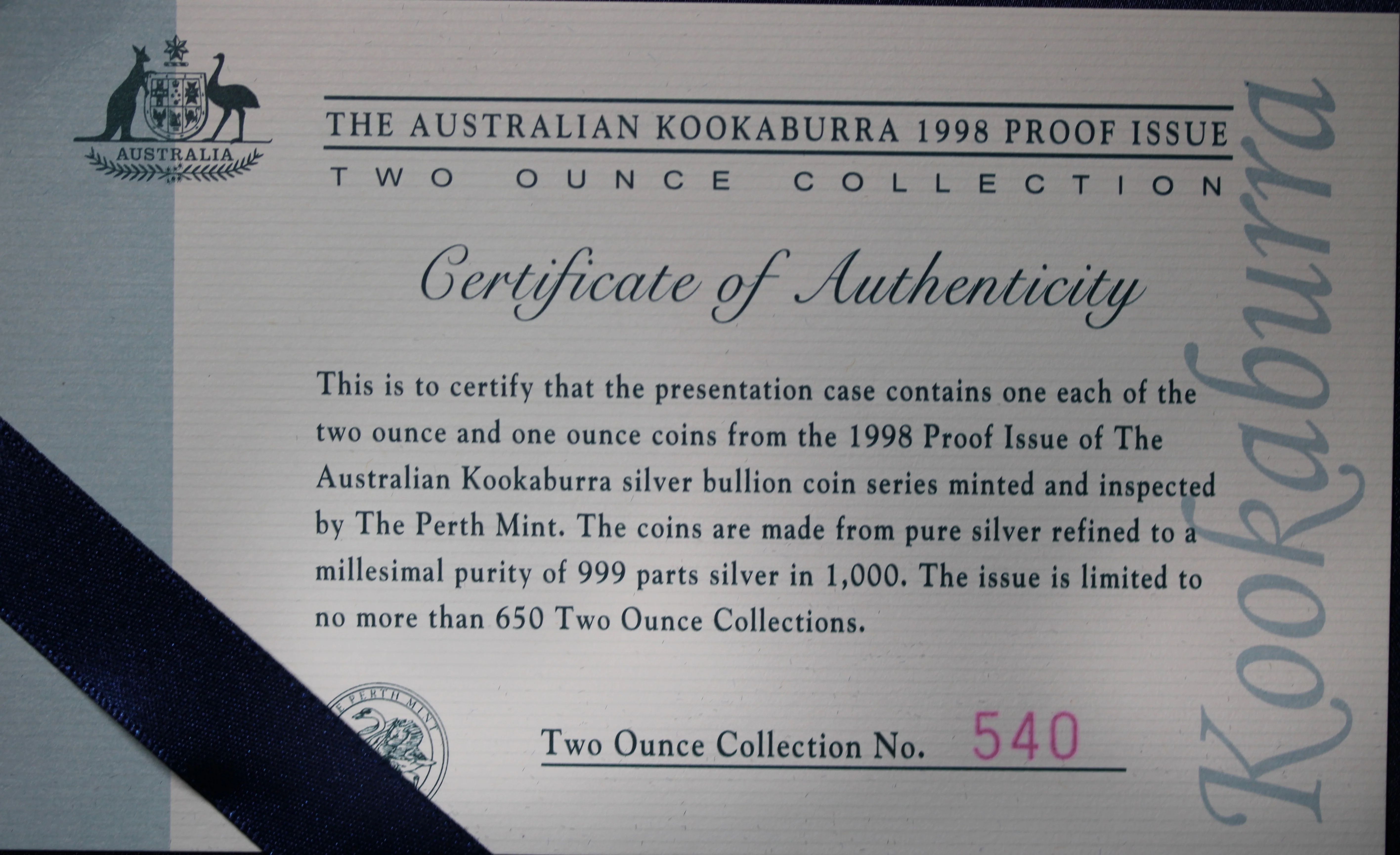 1998 Australian Kookaburra 1oz & 2oz Silver Proof Coin Set - Image 3