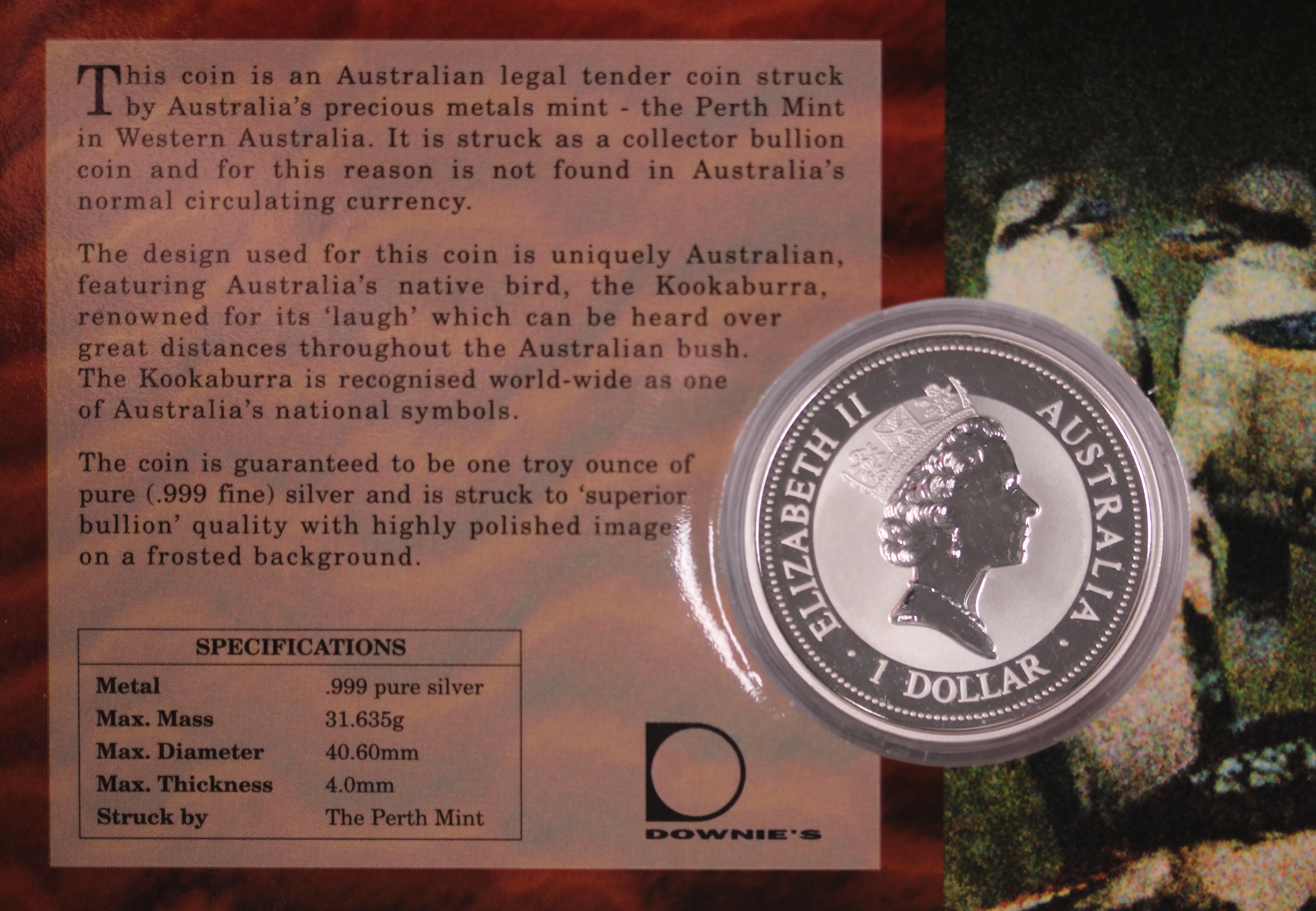 1998 Kookaburra 1oz Silver Coin in Card - Image 2
