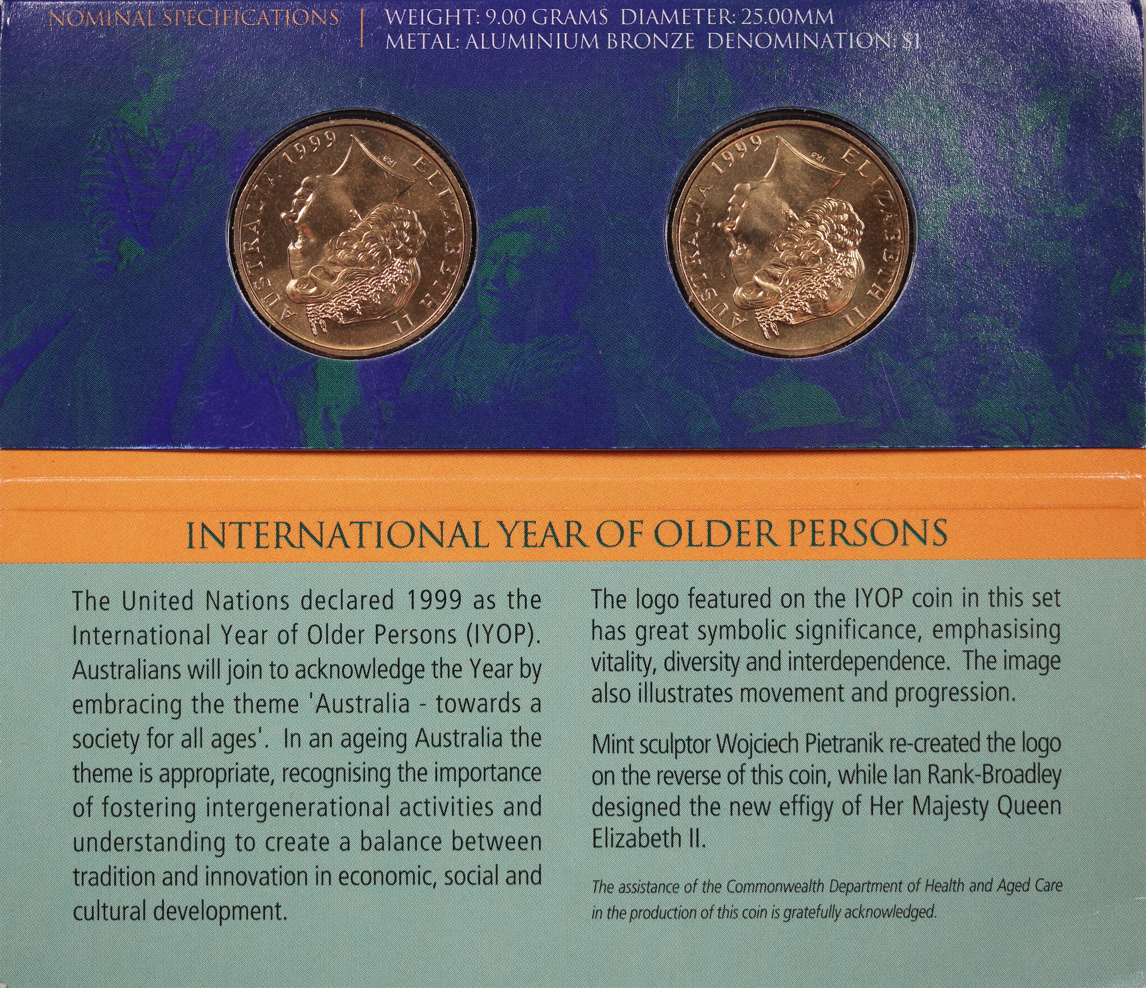 1999 $1 Year of Older Persons/The Last ANZACs UNC Dual Set - Image 2