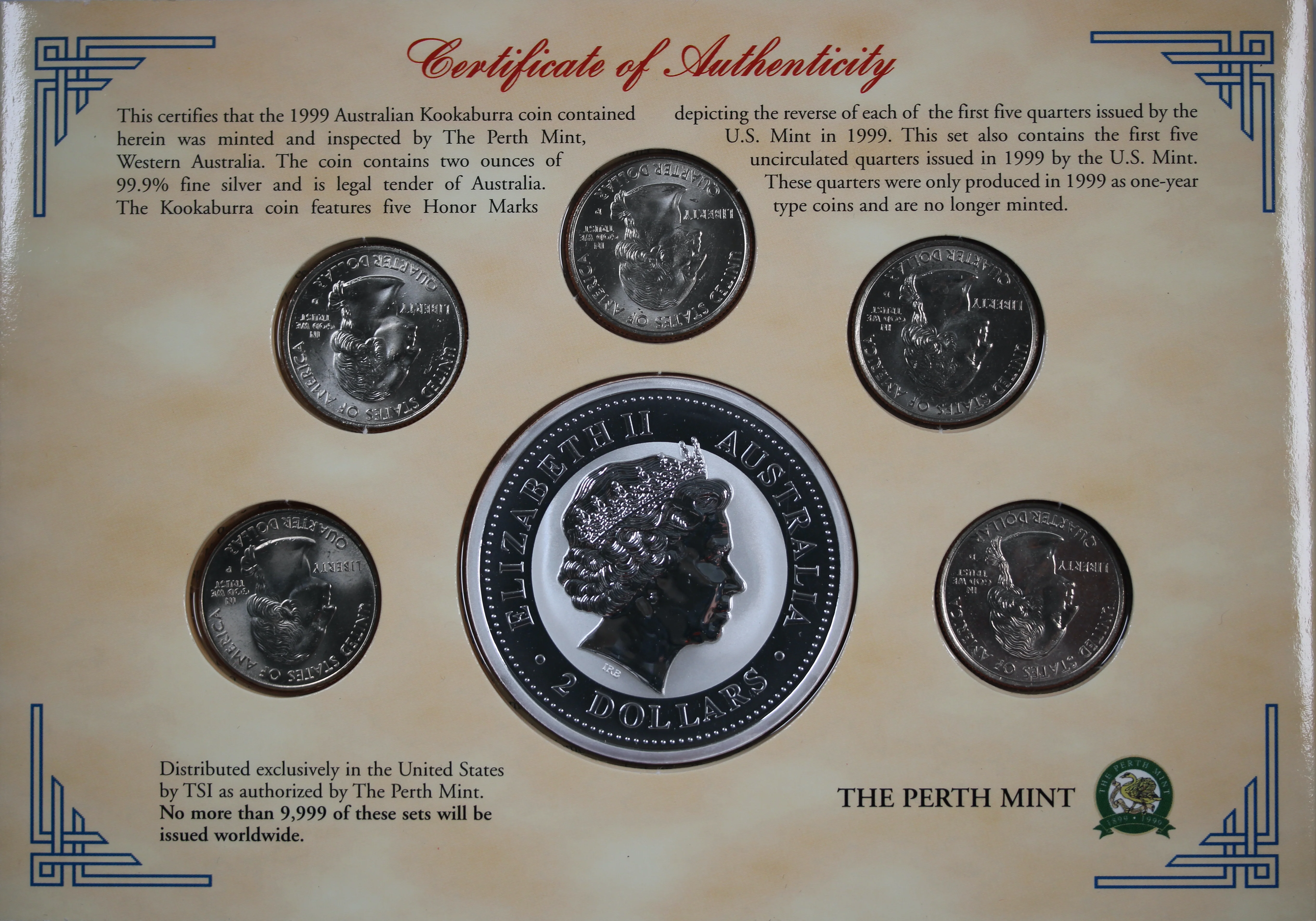 1999 Kookaburra 2oz Silver Coin Honour Mark Collection - First Five States - Image 4
