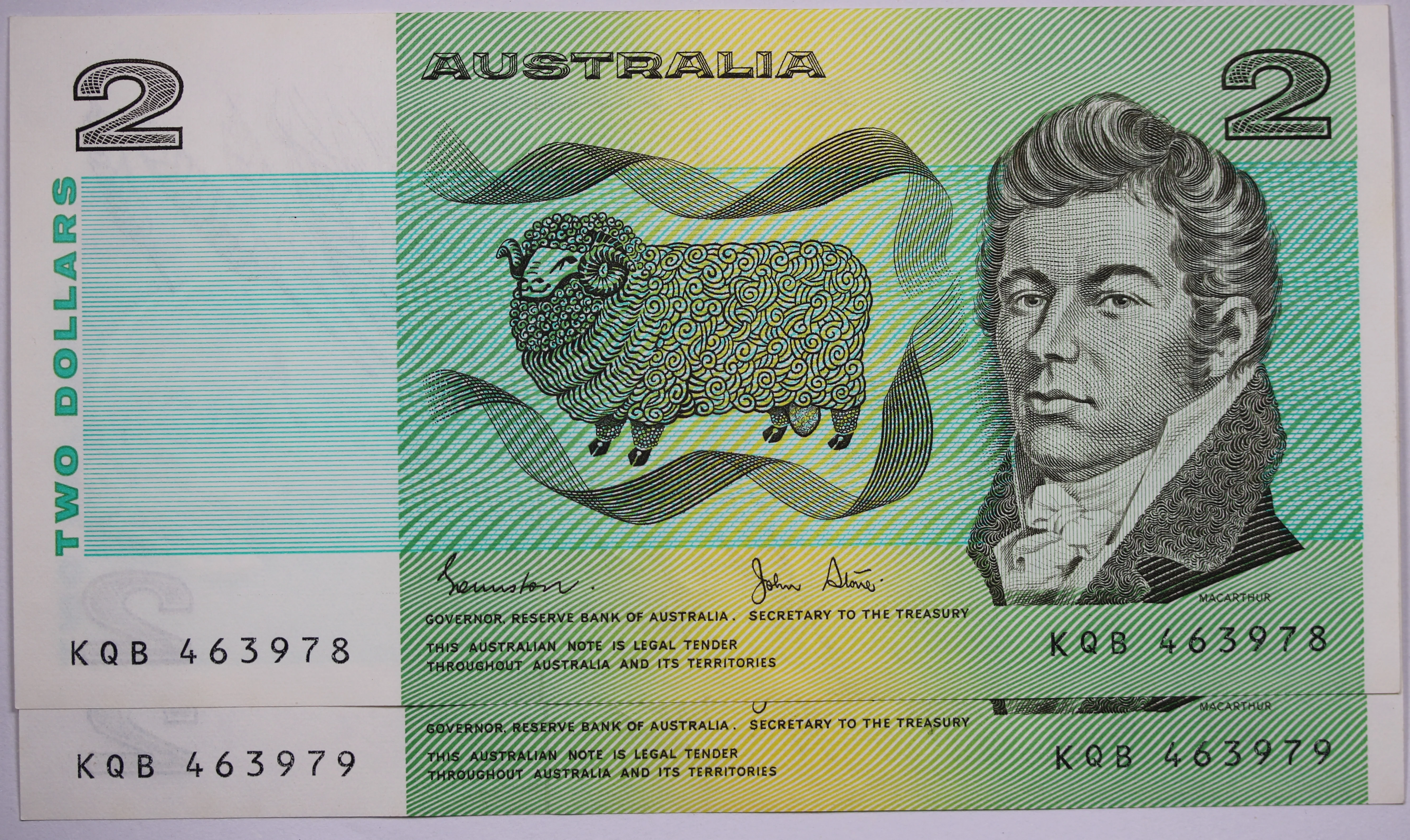 $2 1983 Johnston/Stone Consecutive Pair aUNC