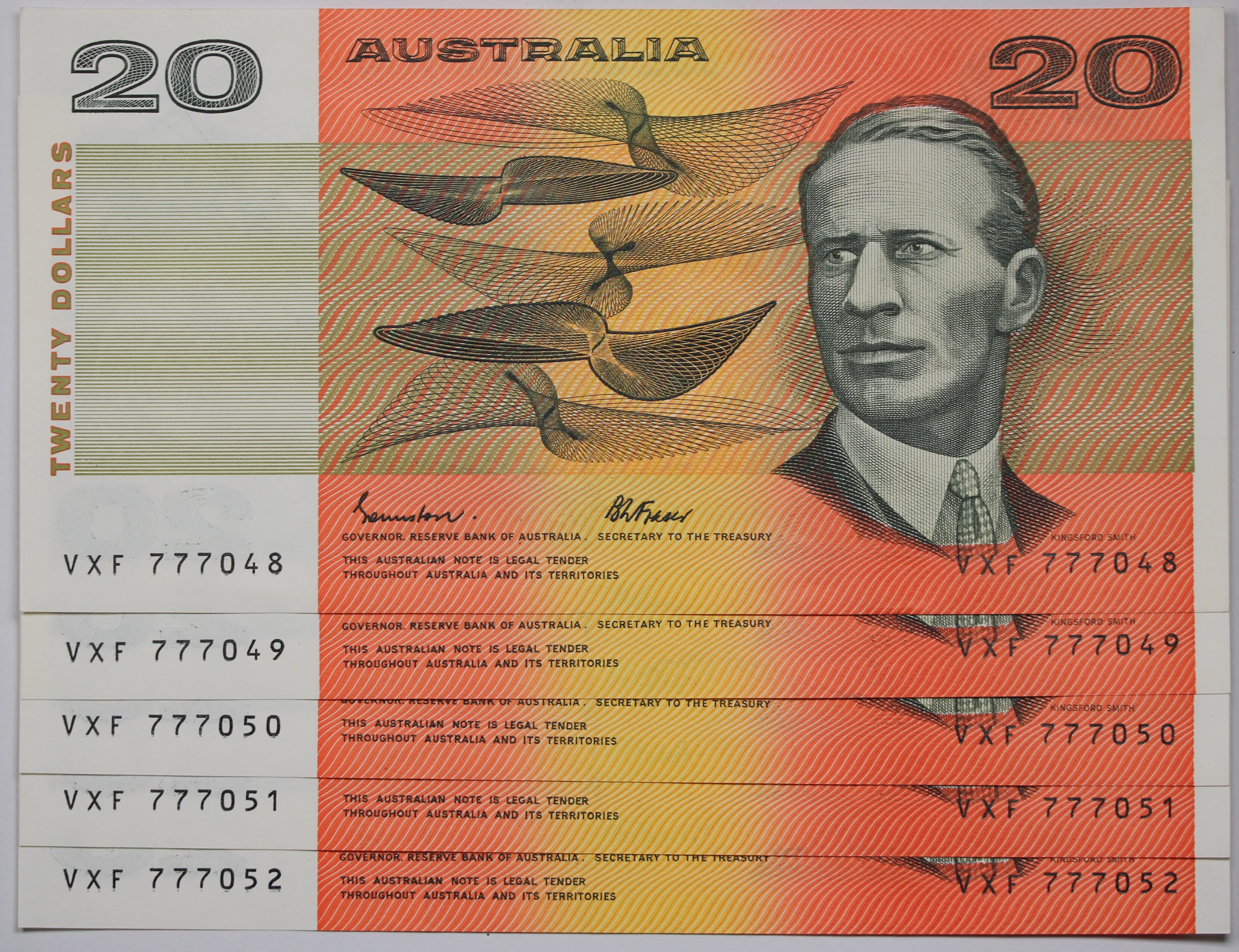 $20 1985 Johnston/Fraser Banknote Consecutive Run of 5 aUNC