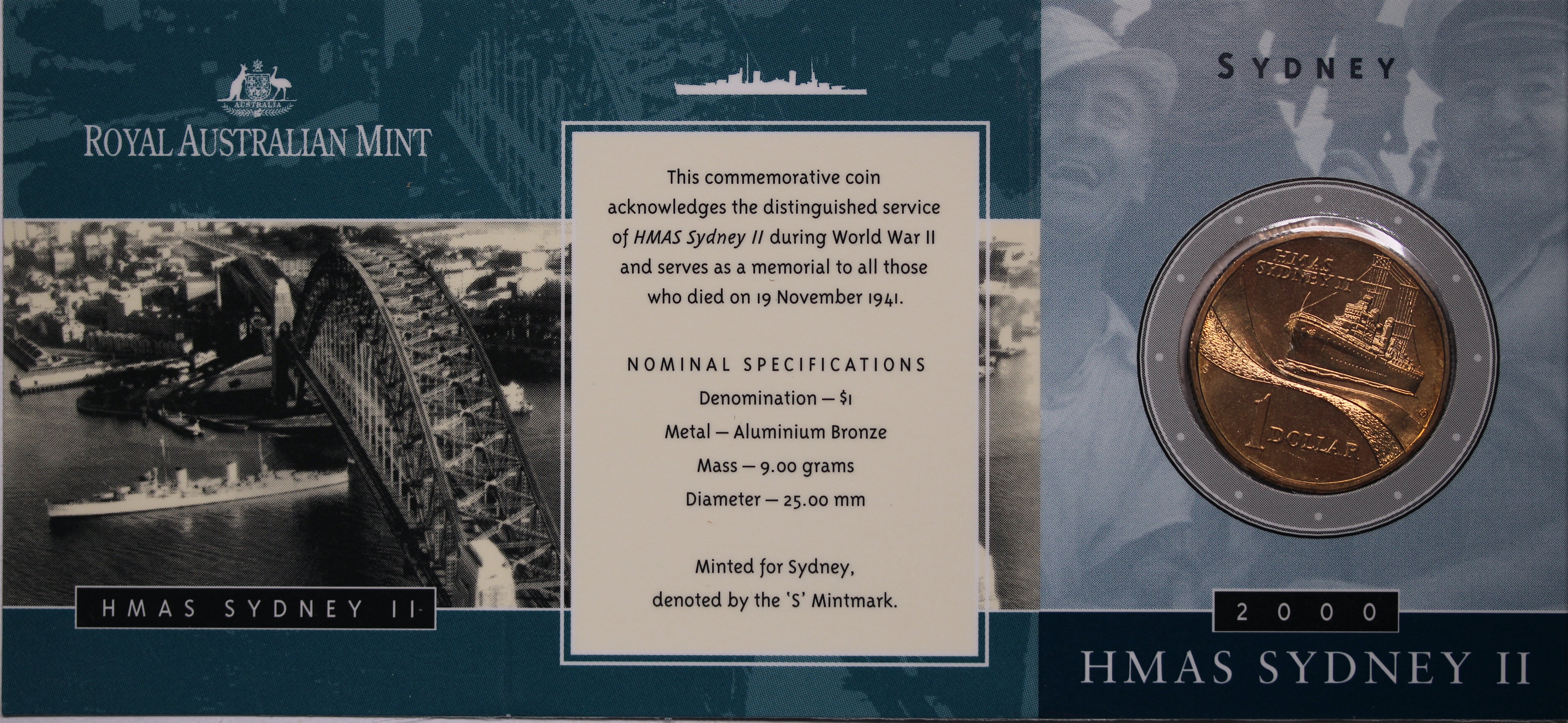 2000 $1 HMAS Sydney II UNC - 'S' Minmark