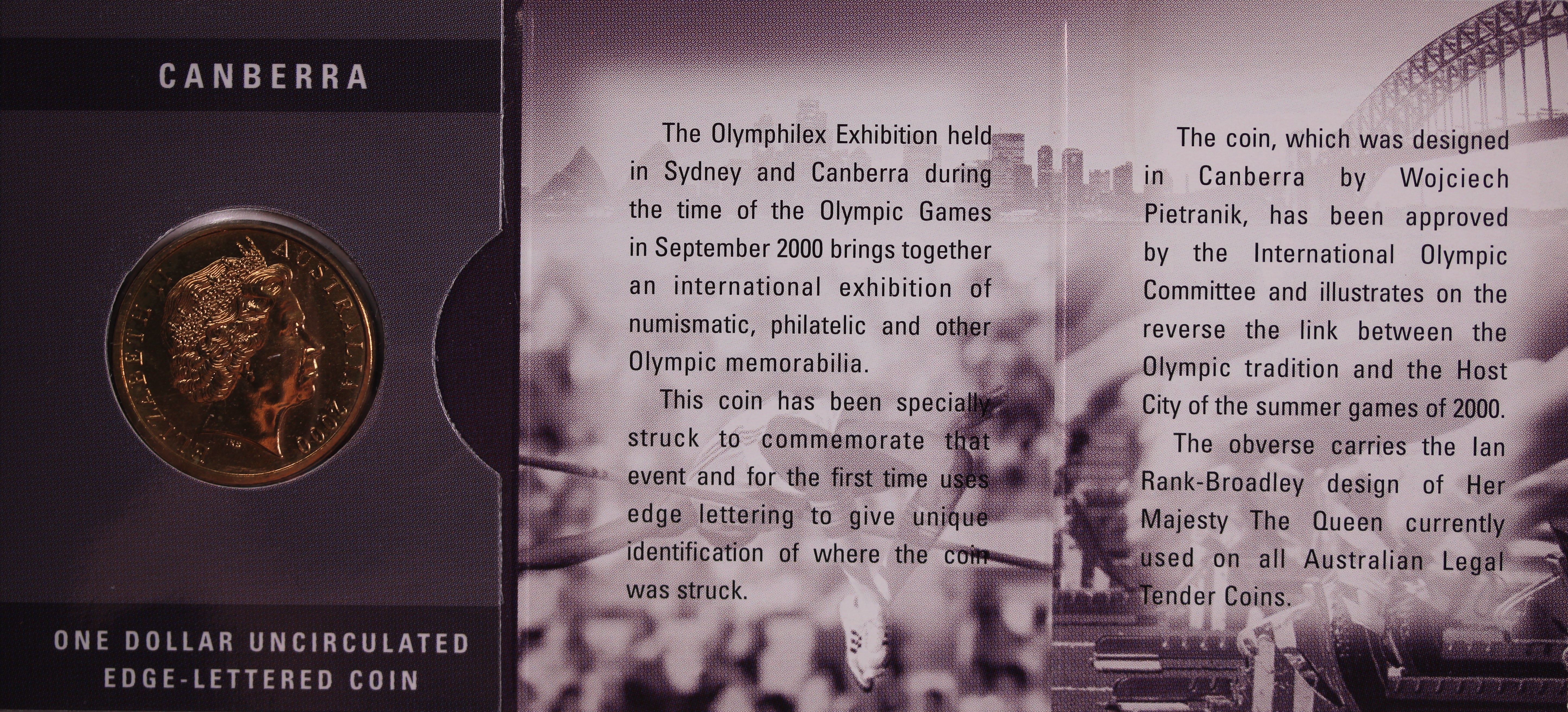 2000 $1 Royal Australian Mint Canberra Olymphilex UNC - Image 2