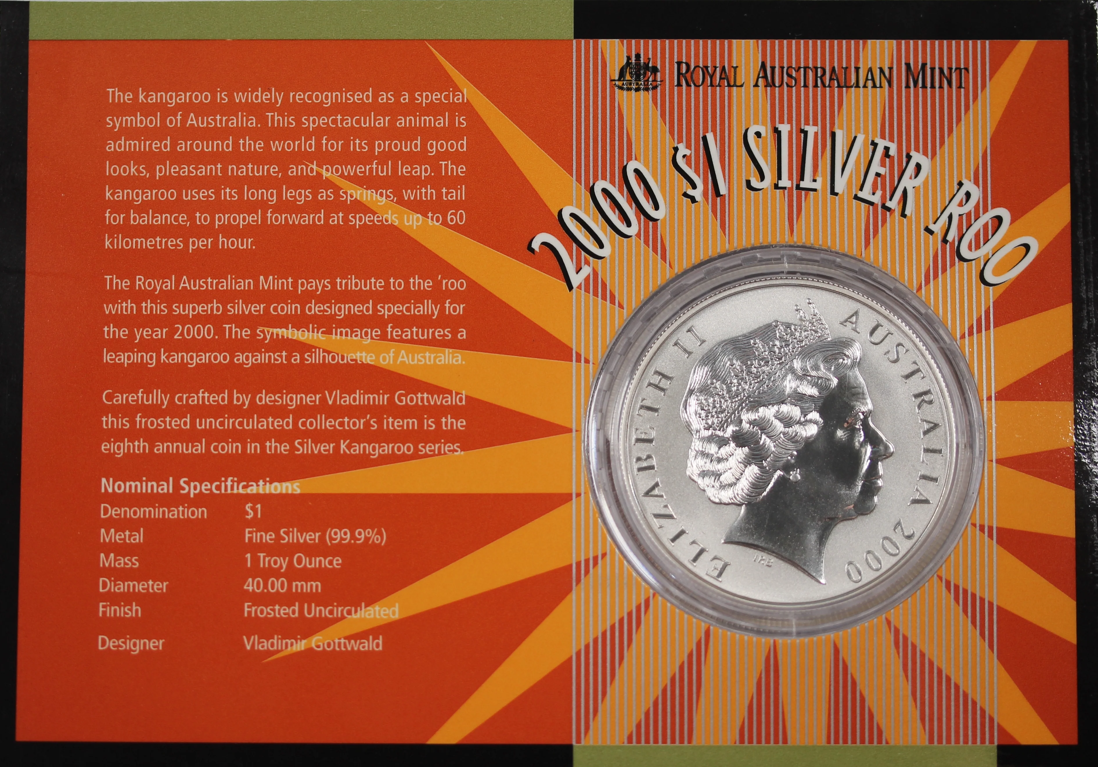 2000 Australian Kangaroo 1oz Silver Coin in Card - Image 2
