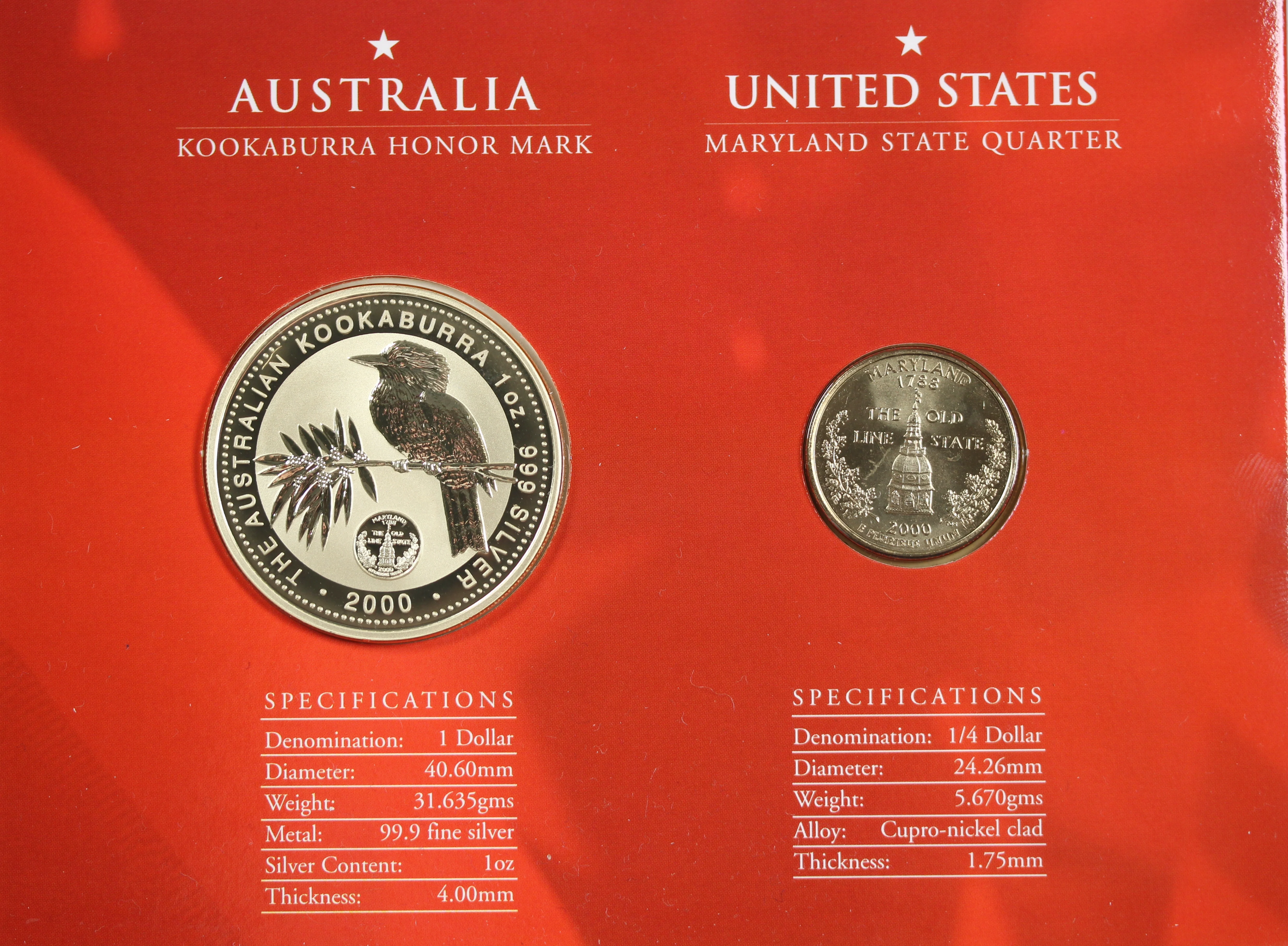 2000 Kookaburra 1oz Silver Coin Honour Mark Collection - Maryland - Image 3