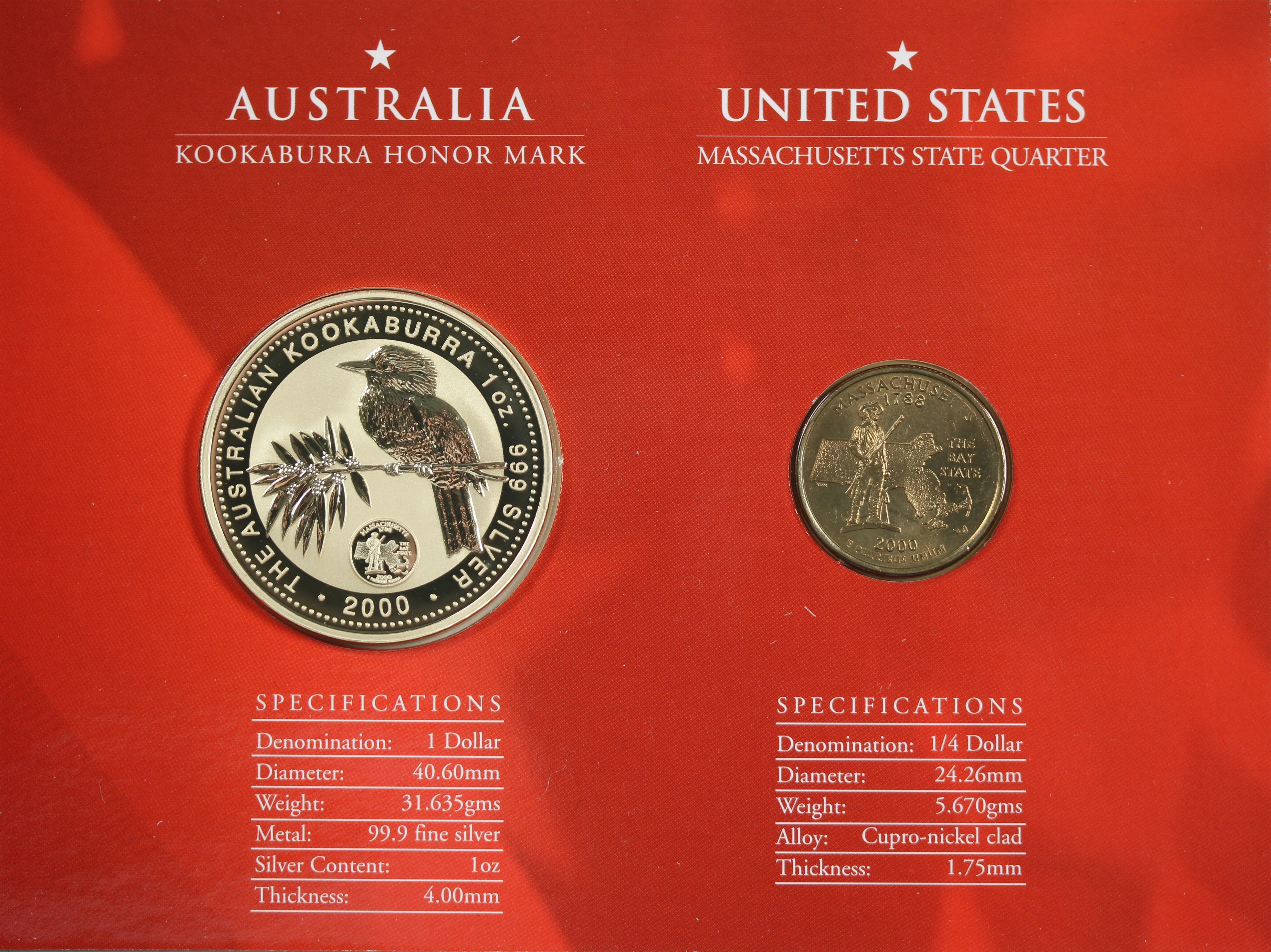 2000 Kookaburra 1oz Silver Coin Honour Mark Collection - Massachusetts - Image 3