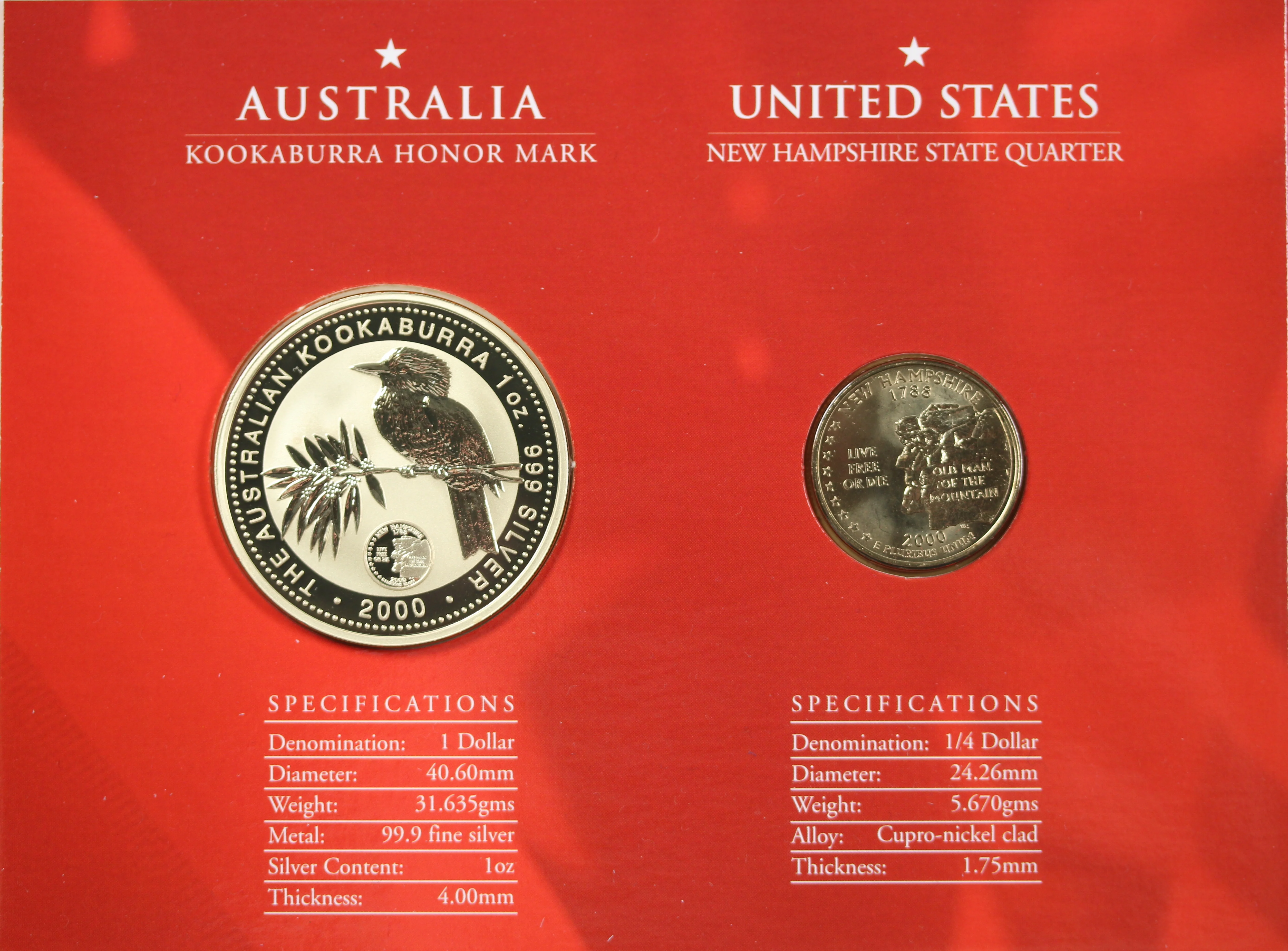 2000 Kookaburra 1oz Silver Coin Honour Mark Collection - New Hampshire - Image 3