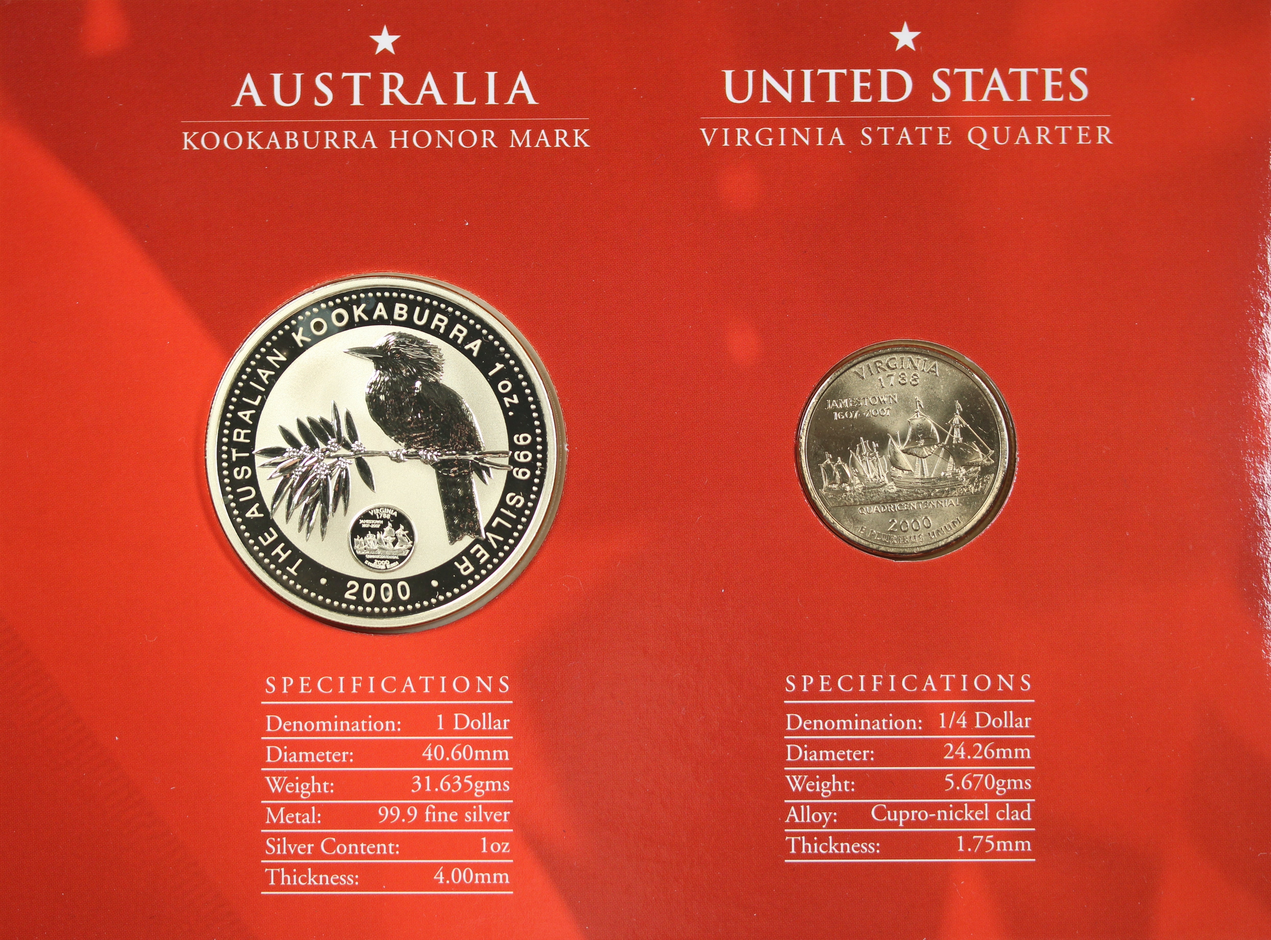 2000 Kookaburra 1oz Silver Coin Honour Mark Collection - Virginia - Image 3