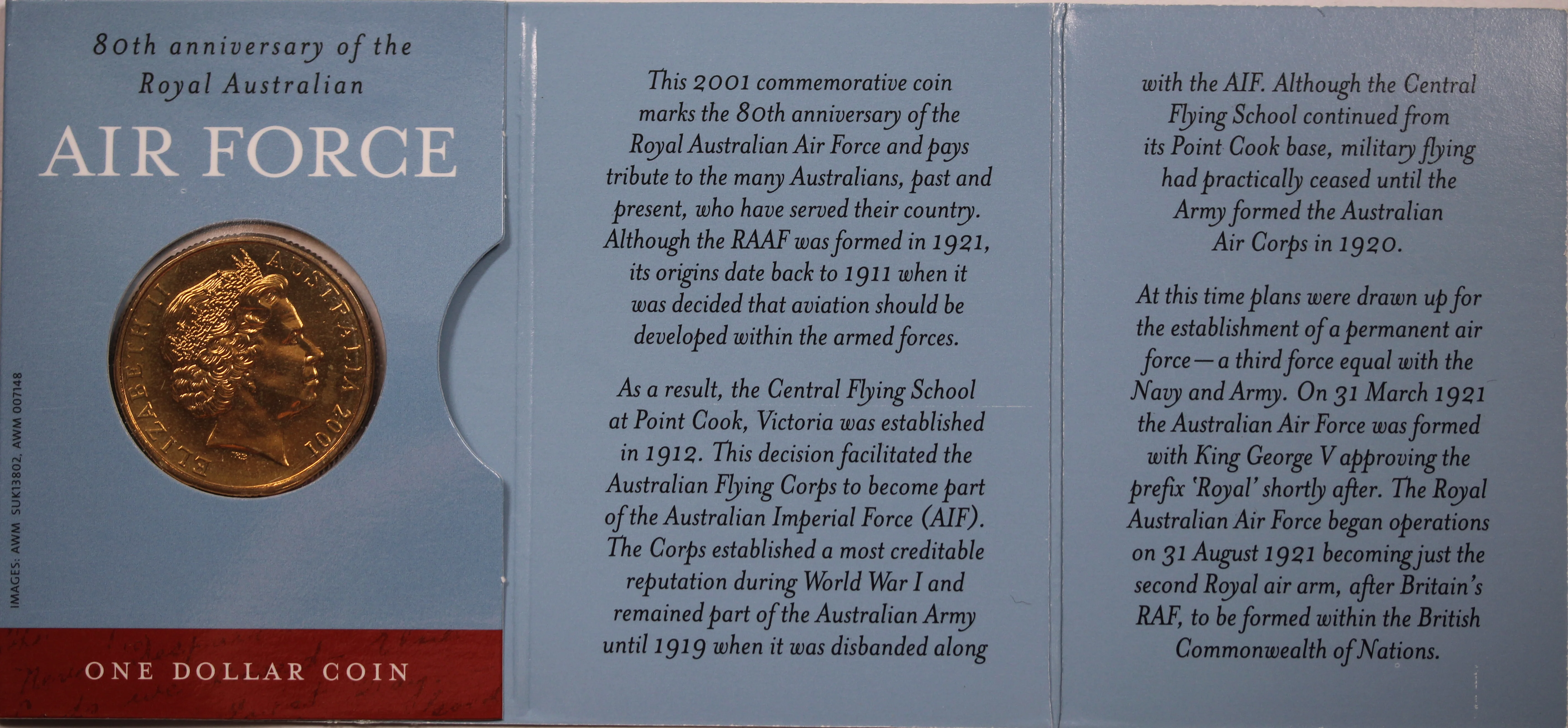 2001 $1 80th anniversary of the Royal Australian Air Force UNC - Image 2