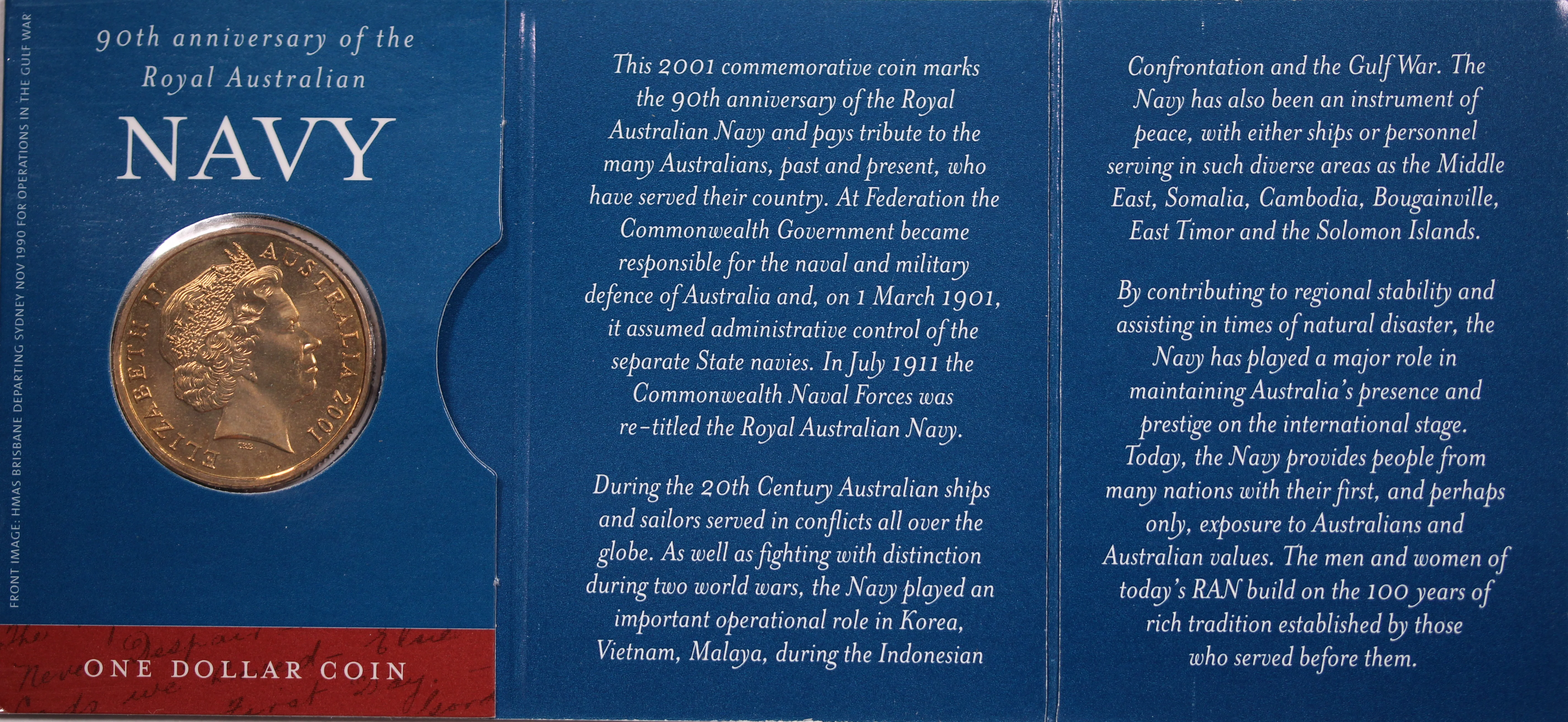 2001 $1 90th anniversary of the Royal Australian Navy UNC - Image 2