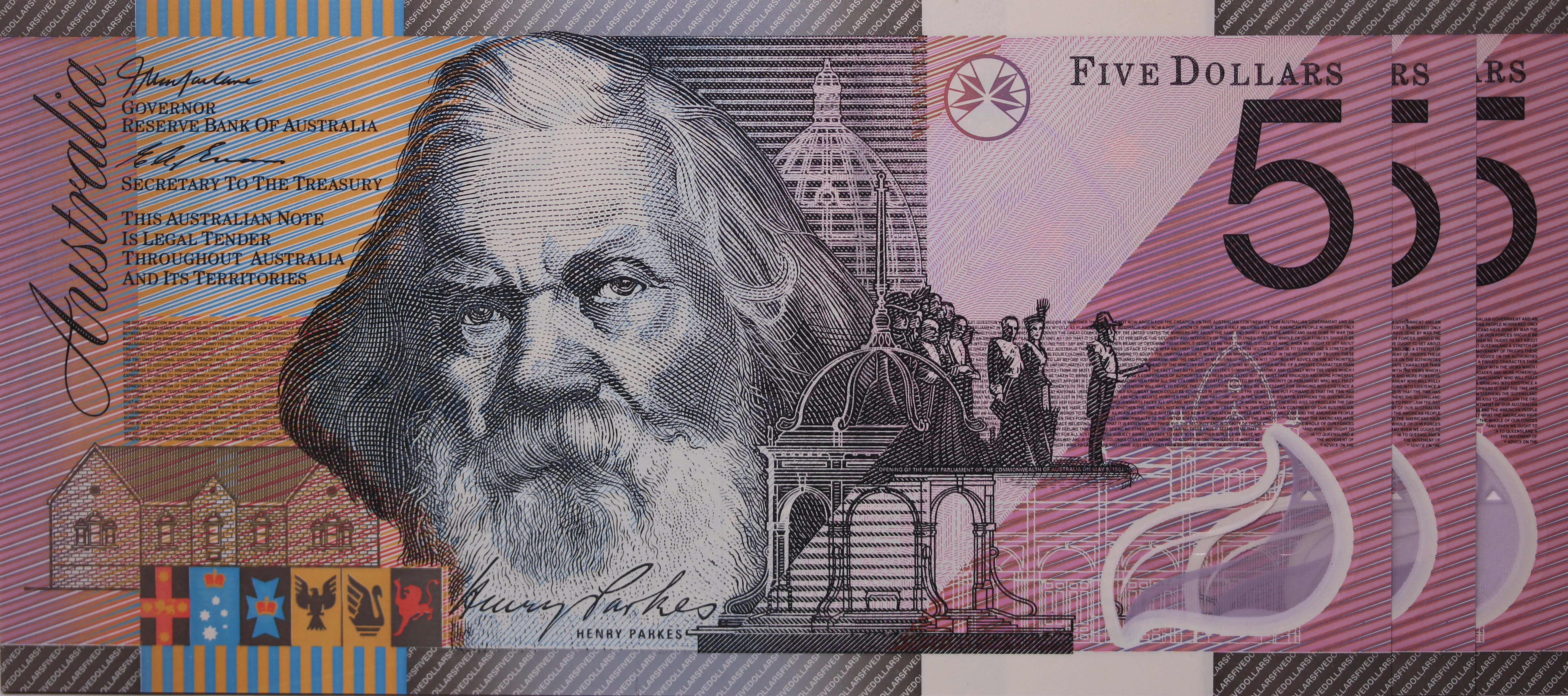 2001 $5 Note Centenary of Federation Consecutive Run of 3 UNC - Image 2