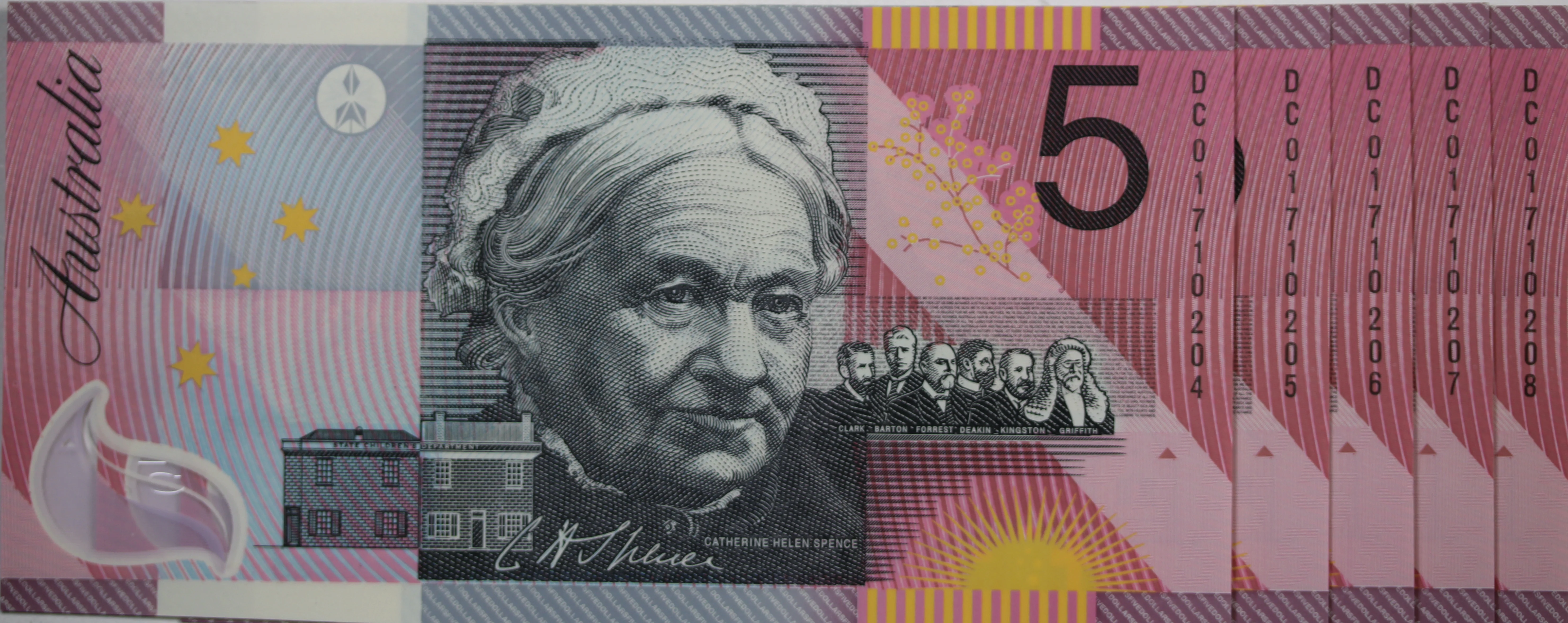 2001 $5 Note Centenary of Federation Consecutive Run of 5 UNC