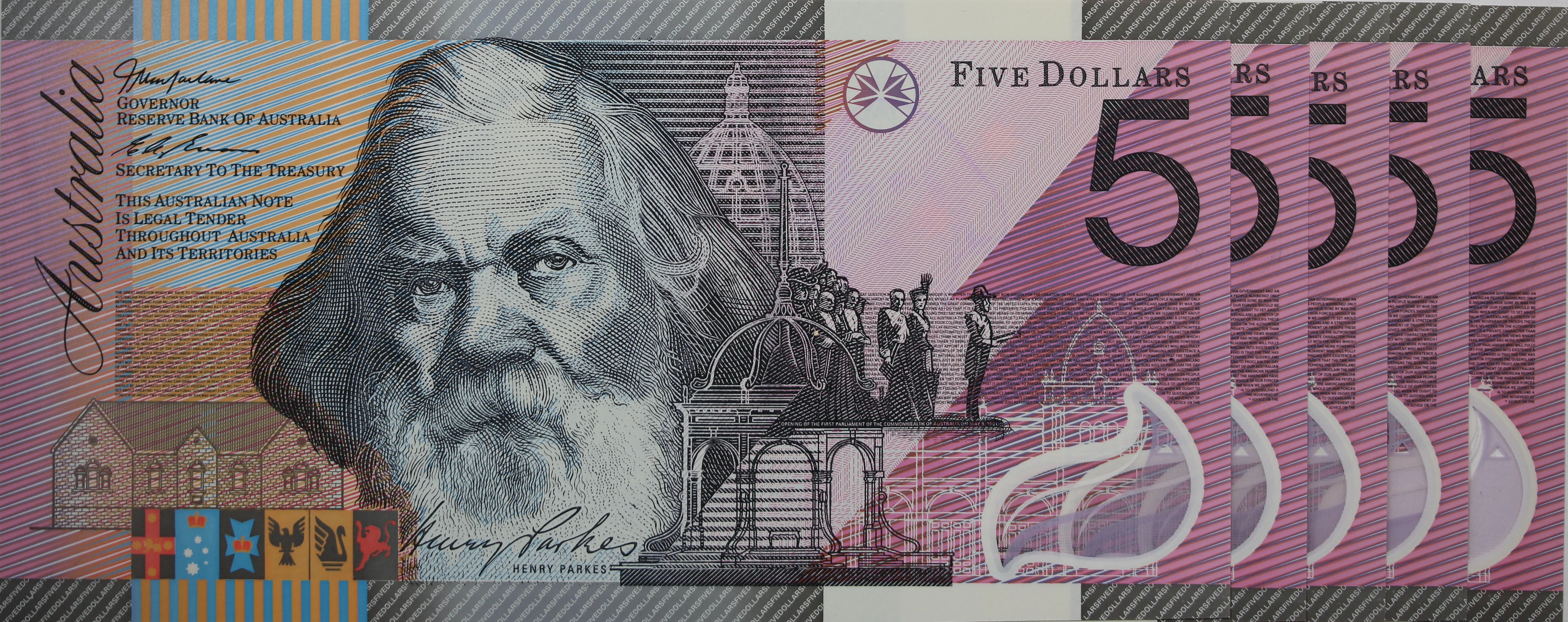 2001 $5 Note Centenary of Federation Consecutive Run of 5 UNC - Image 2