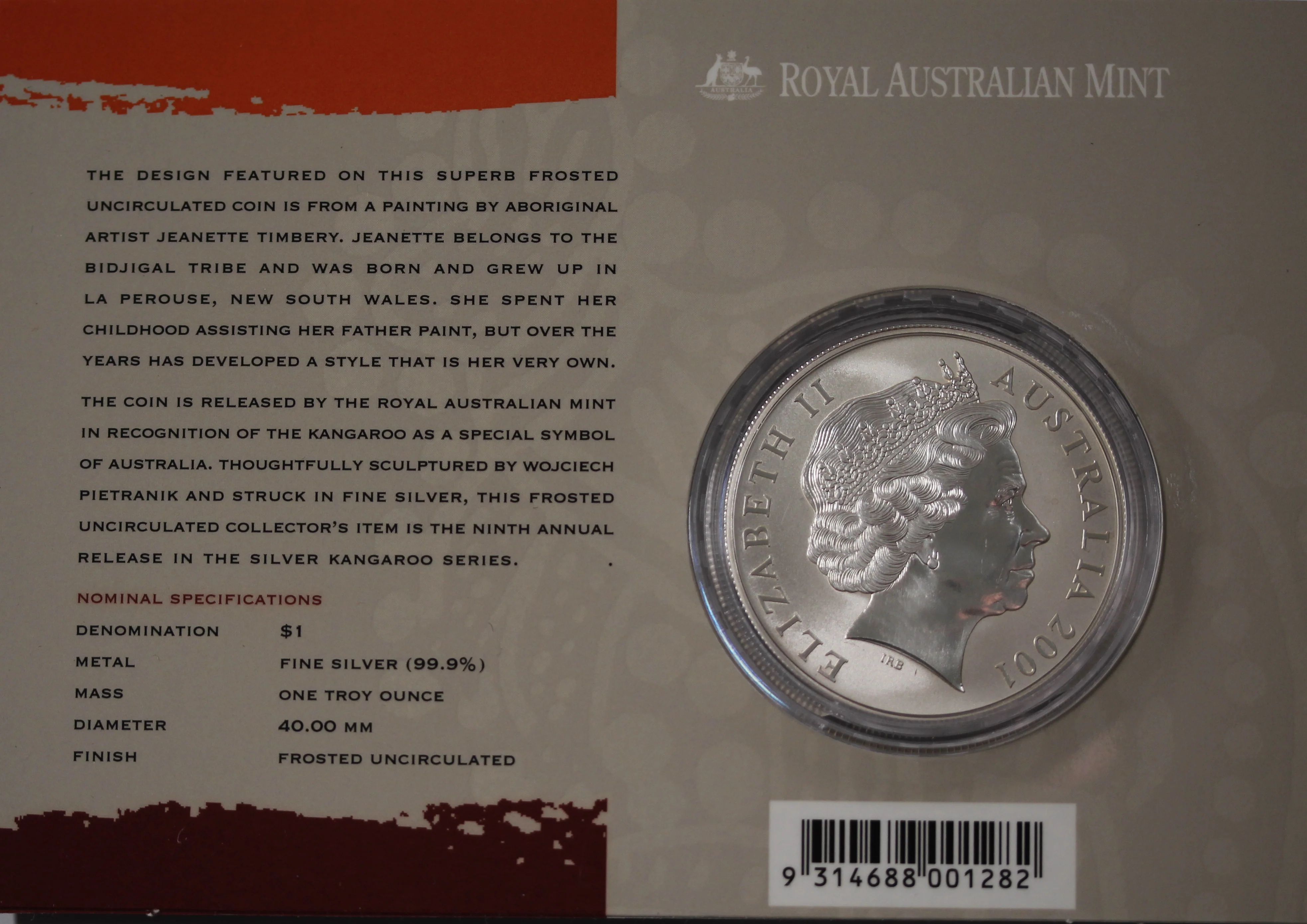 2001 Australian Kangaroo 1oz Silver Coin in Card - Image 2