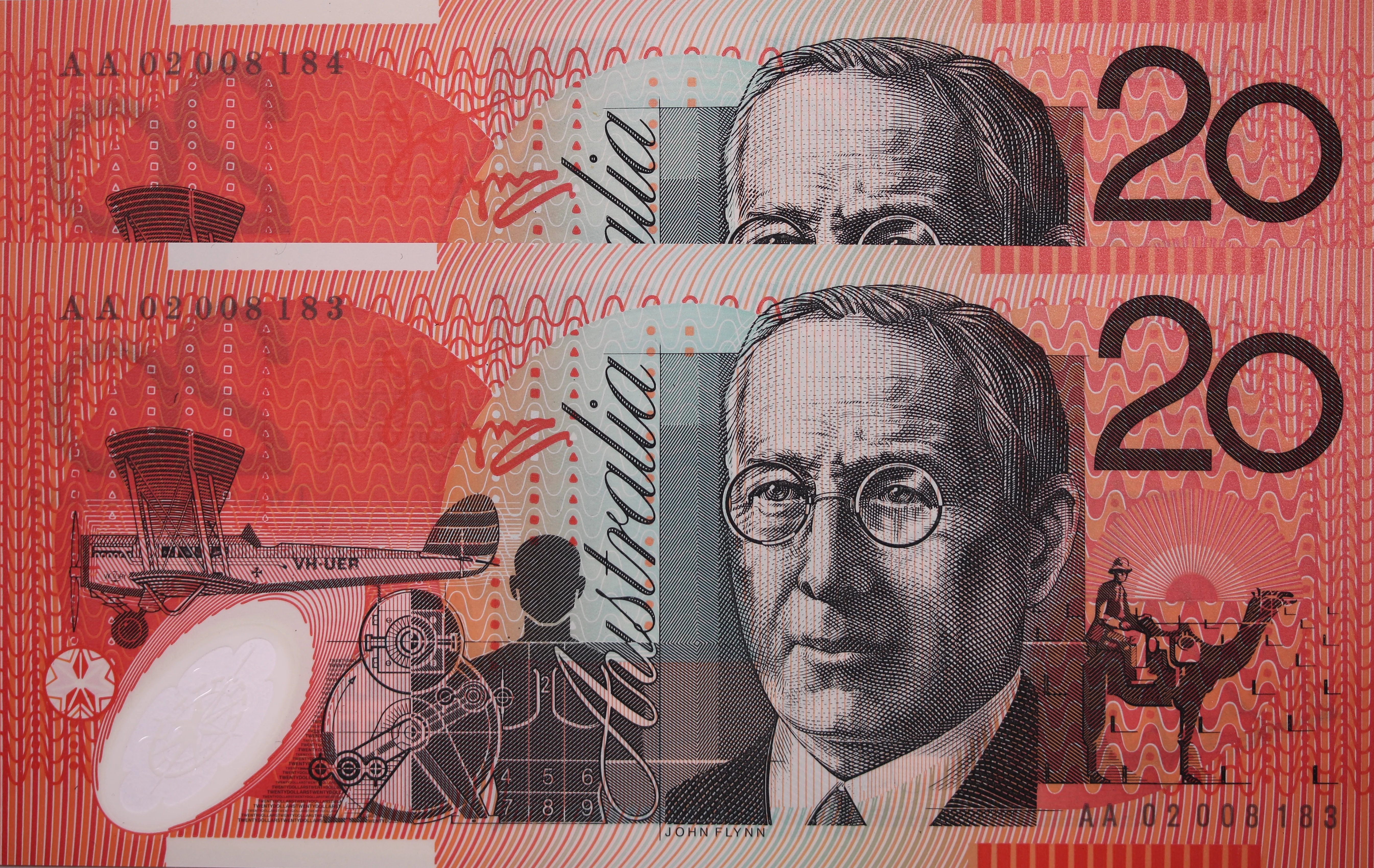 2002 $20 First Prefix Consecutive Pair Macfarlane/Henry Uncirculated Banknotes - Image 2