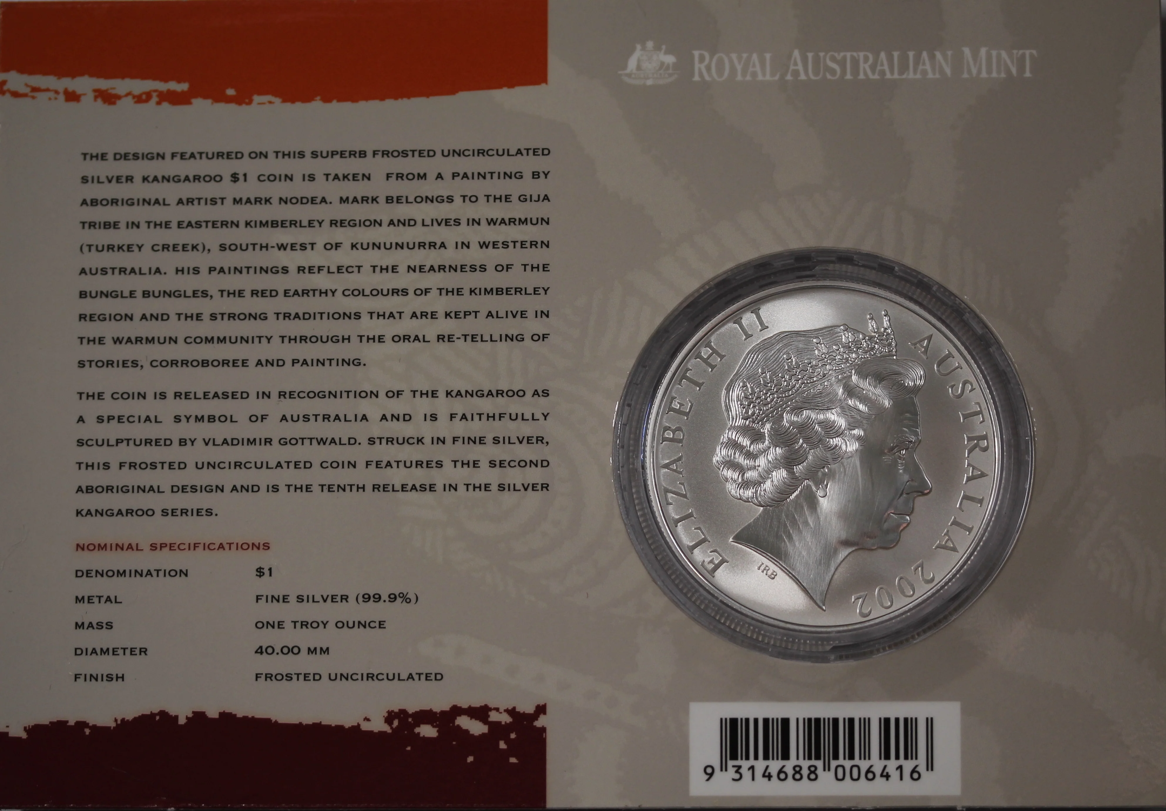 2002 Australian Kangaroo 1oz Silver Coin in Card - Image 2
