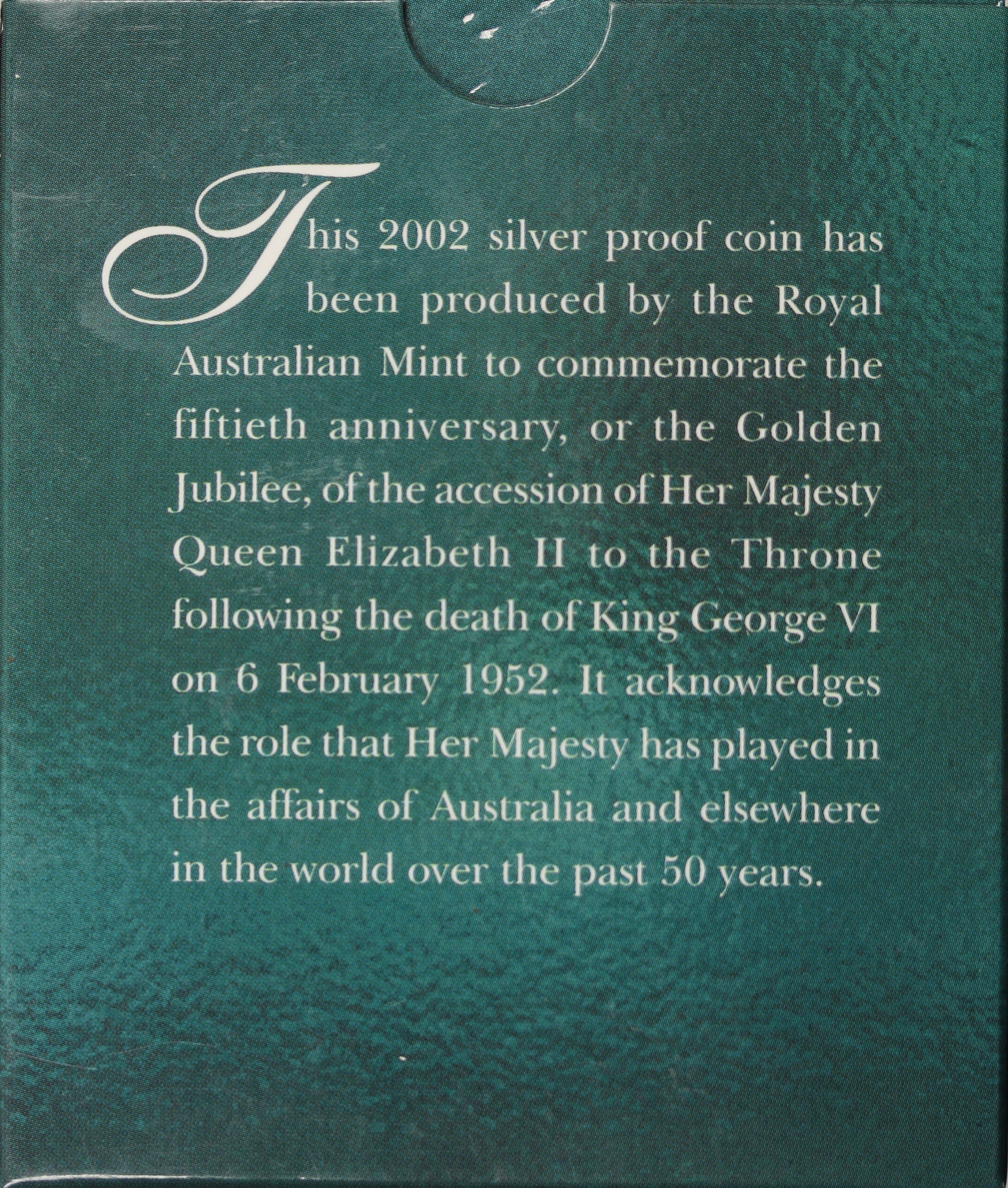 2002 QEII 50th Anniversary Accession 50c Silver Proof Coin - Image 2