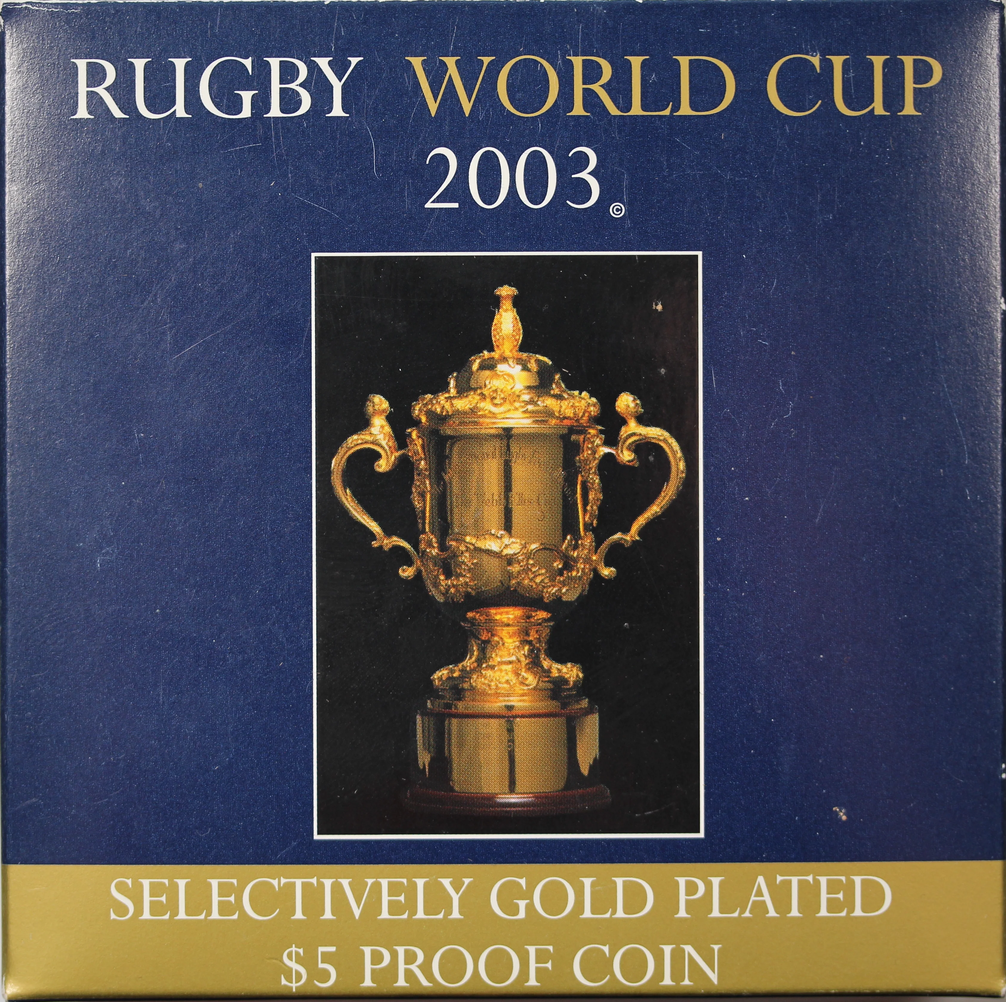 2003 Rugby World Cup Gold Plated $5 Silver Proof Coin