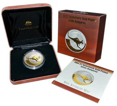 2004 $1 Australian Kangaroo Selectively Gold Plated 1oz Silver Coin - Image 2