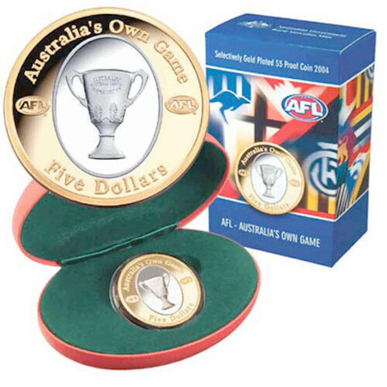 2004 $5 AFL Australia's Own Game 1oz Selectively Gold Plated Proof Coin - Image 2