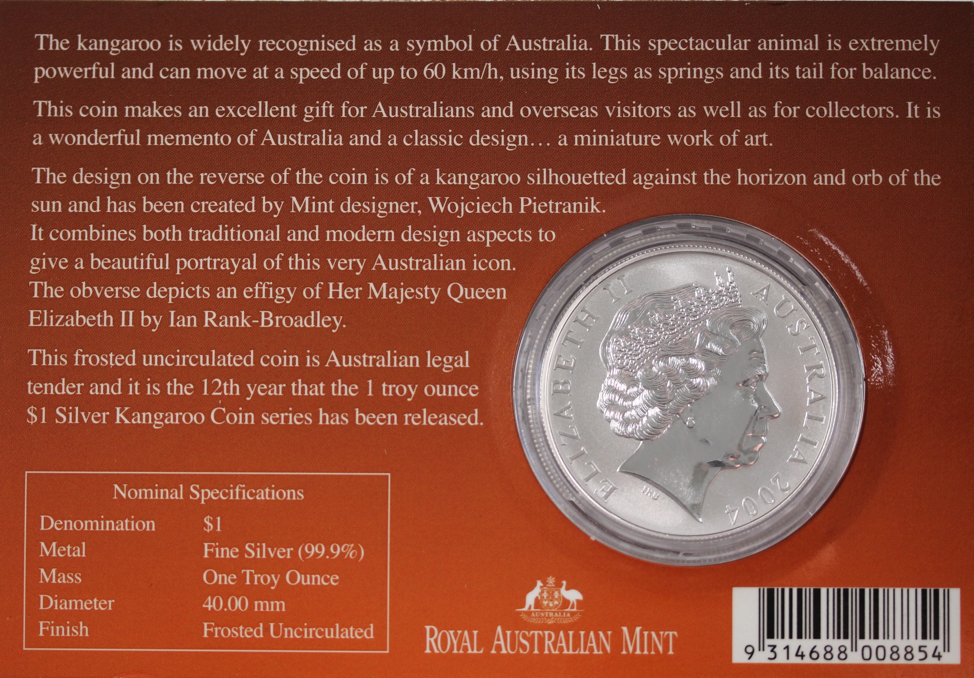 2004 Australian Kangaroo 1oz Silver Coin in Card - Image 2