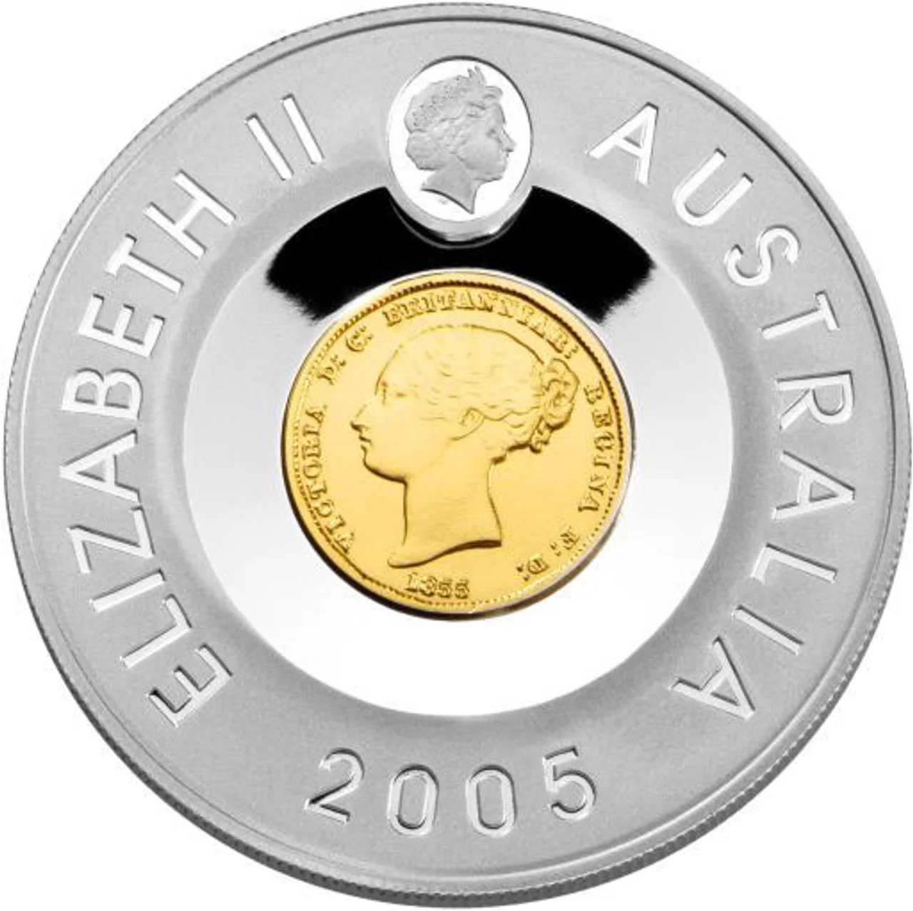 2005 $1 1855 Sydney Half Sovereign Selectively Gold Plated Silver Proof Coin - Image 2