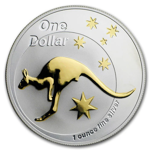 2005 $1 Australian Kangaroo 1oz Silver Gilded Coin - Image 3