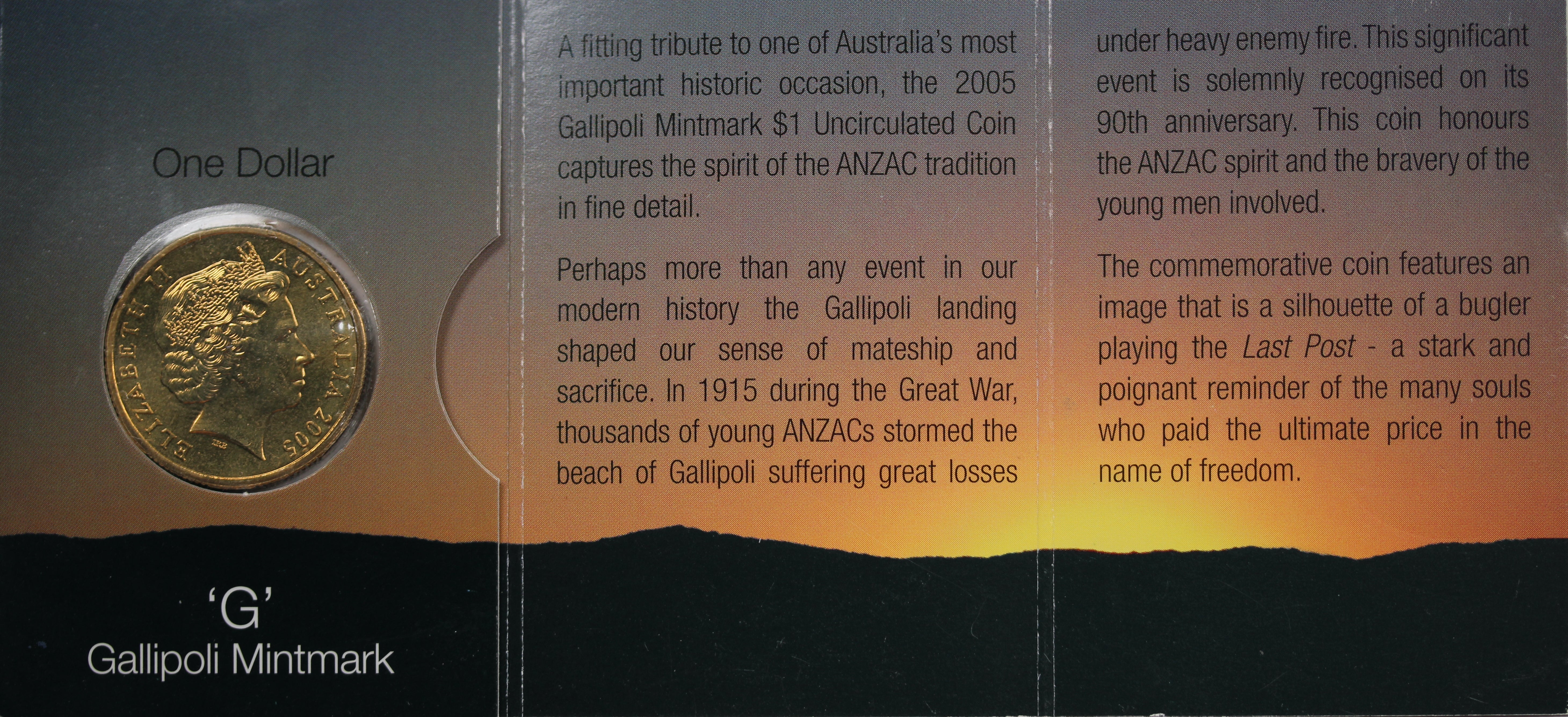 2005 $1 Gallipoli 1915 UNC - 'G' Mintmark - Image 2
