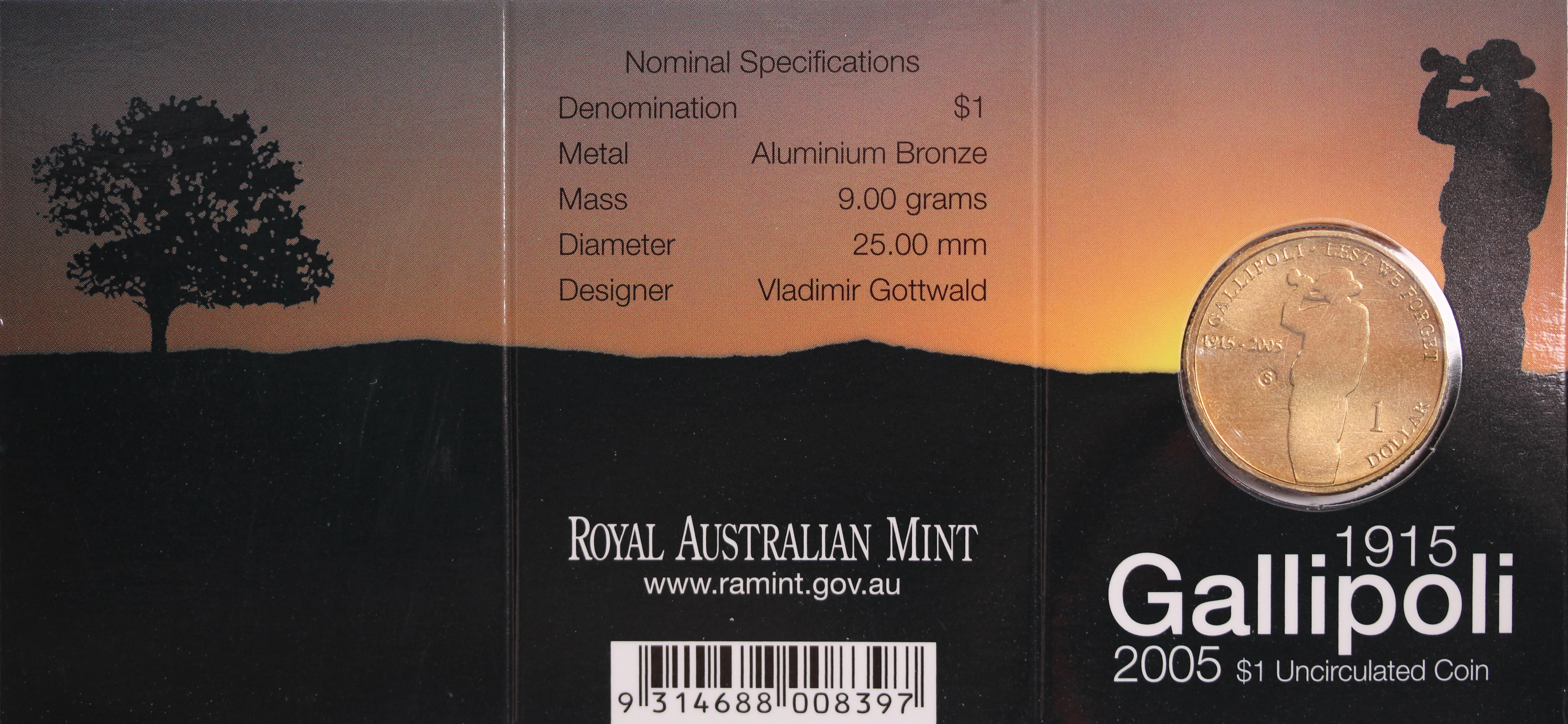 2005 $1 Gallipoli 1915 UNC - 'S' Mintmark